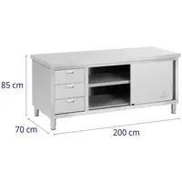 Work Cabinet - 200 x 70 x 85 cm - Royal Catering - 600 kg load capacity - 3 drawers