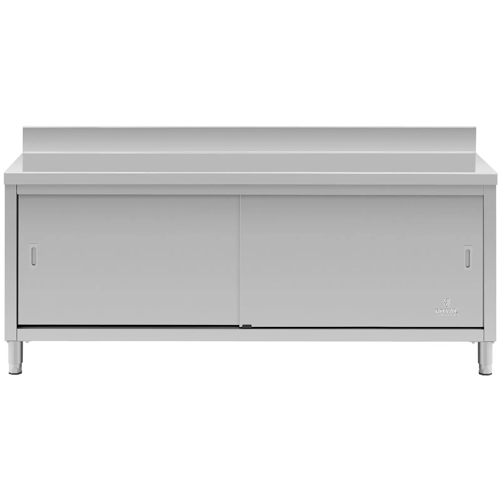 Meuble bas inox - ECO - 200 x 70 cm - 600 kg - Dosseret - Royal Catering (Epaisseur du plateau: 0.6 mm)