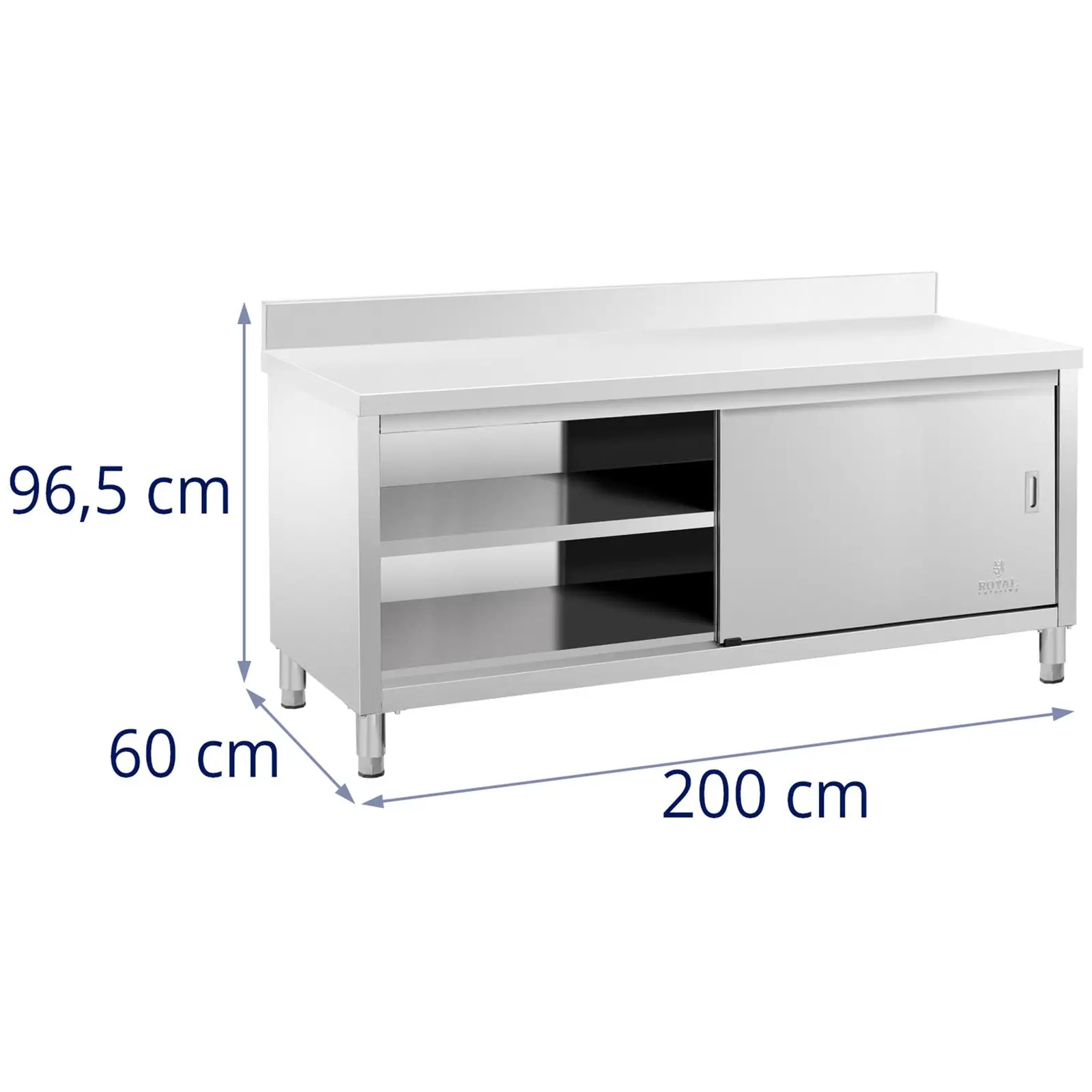 Edelstahl-Arbeitsschrank - ECO - 200 x 60 cm - 600 kg - Aufkantung - Royal Catering