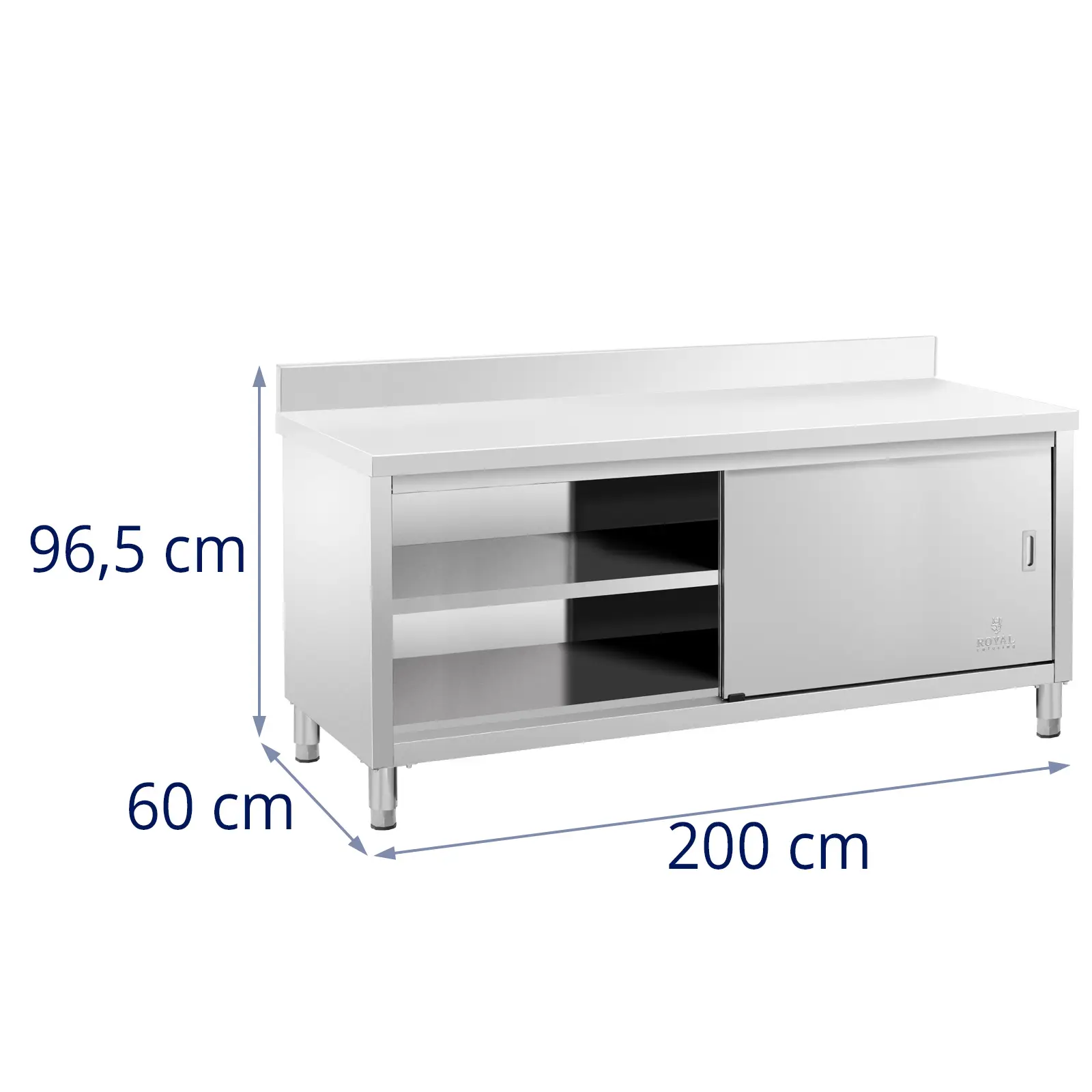 Pracovní skříň z ušlechtilé oceli - ECO - 200 x 60 cm - 600 kg - lemování - Royal Catering (Zvuk pohlcující pracovní deska: Ano)