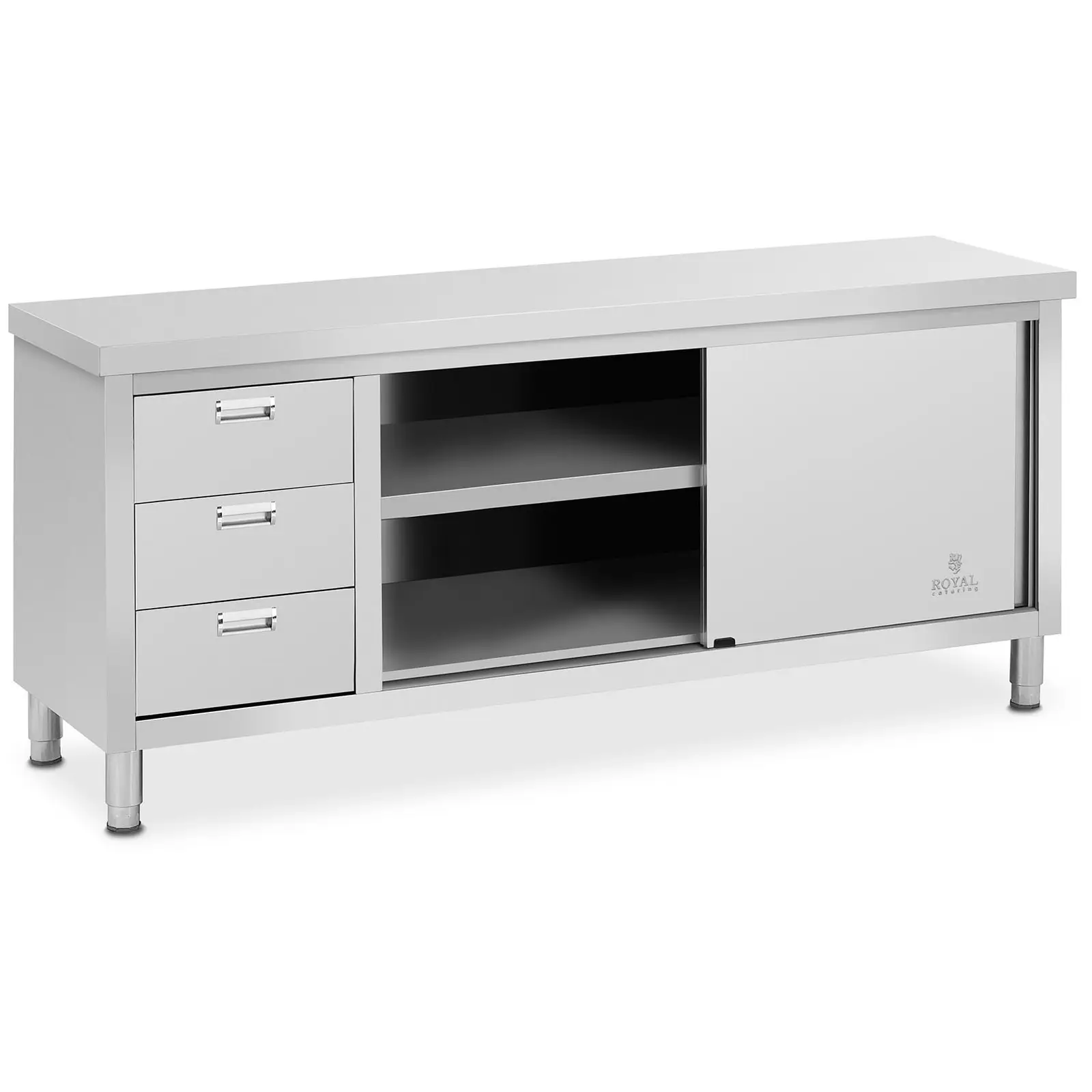 Tovar z druhej ruky Nerezová pracovná skrinka - 200 x 60 x 85 cm - nosnosť 600 kg - 3 zásuvky - Obrázok produktu