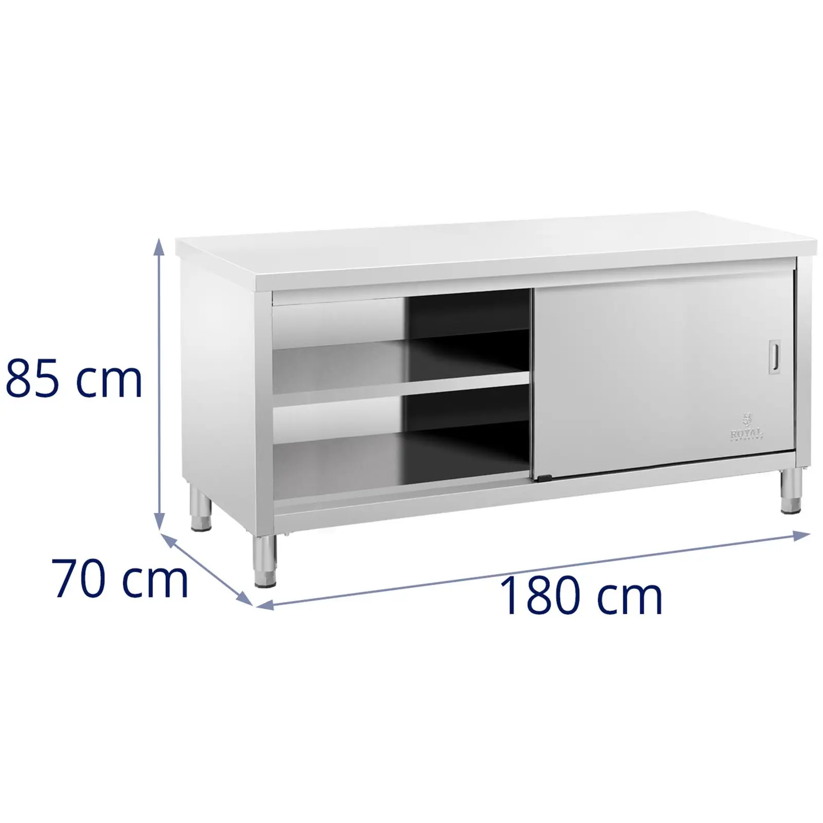 Meuble bas inox - ECO - 180 x 70 cm - 600 kg - Royal Catering (Réglage de la hauteur des pieds: 20 mm)