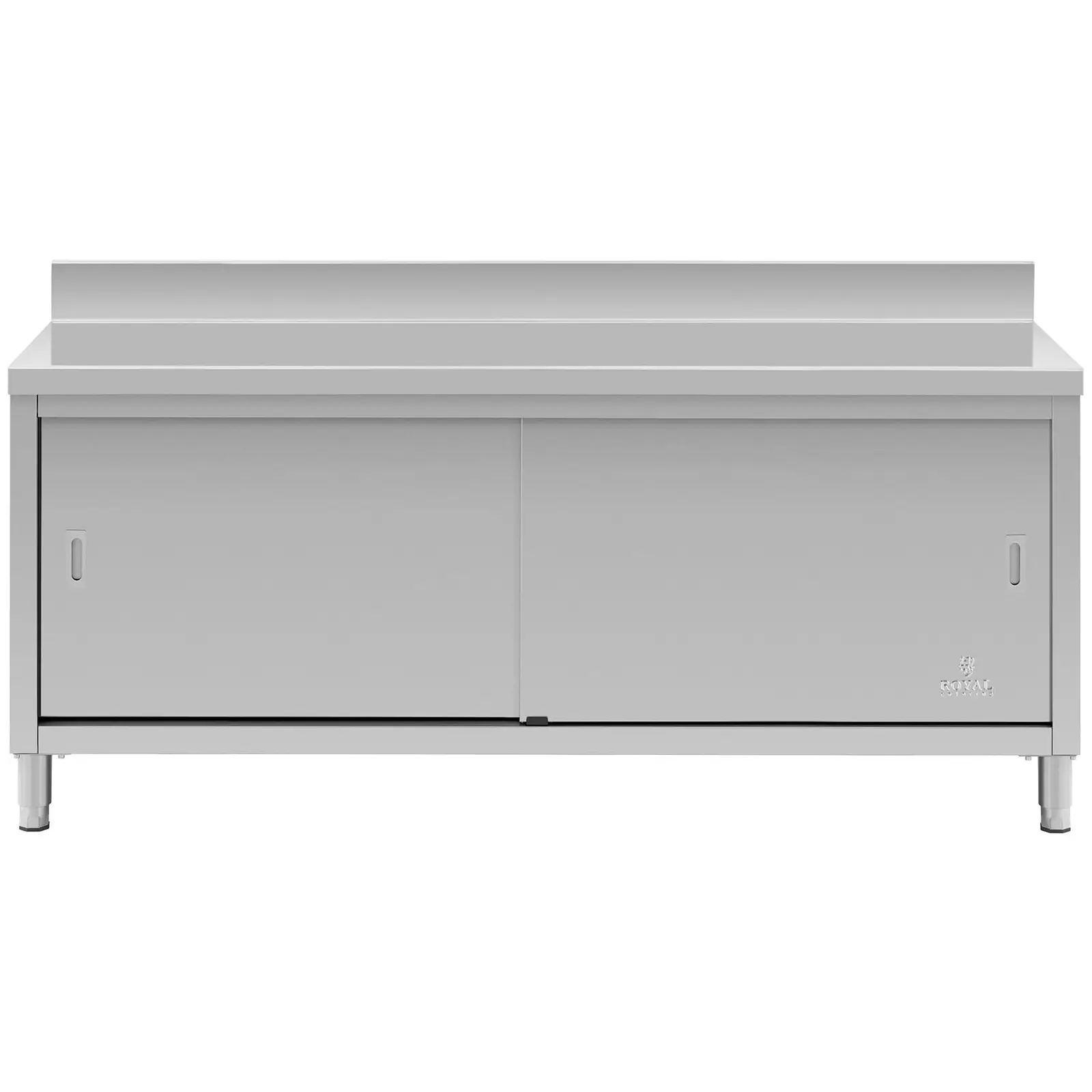 Pracovní skříň z ušlechtilé oceli - ECO - 180 x 60 cm - 600 kg - lemování - Royal Catering (Tloušťka desky stolu: 0.6 mm)