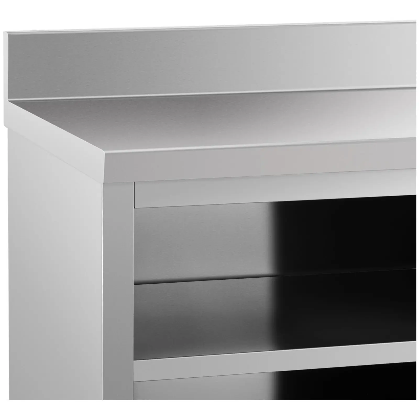 Pracovní skříň z ušlechtilé oceli - 150 x 70 cm - 600 kg - lemování - Royal Catering (Tloušťka desky stolu: 0.6 mm)
