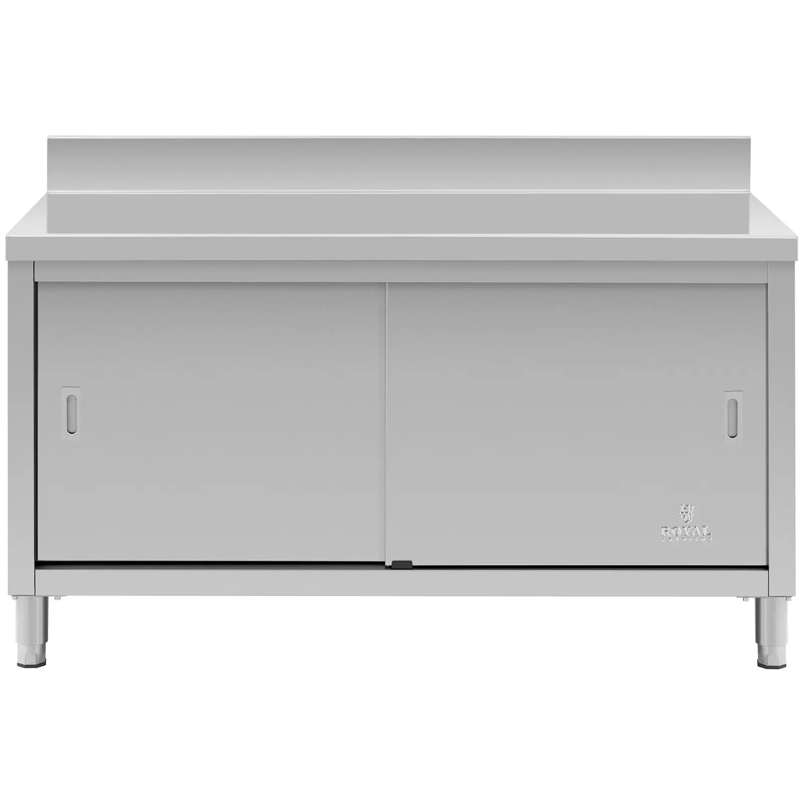 Pracovní skříň z ušlechtilé oceli - 150 x 70 cm - 600 kg - lemování - Royal Catering (Nastavení výšky nohou: 20 mm)