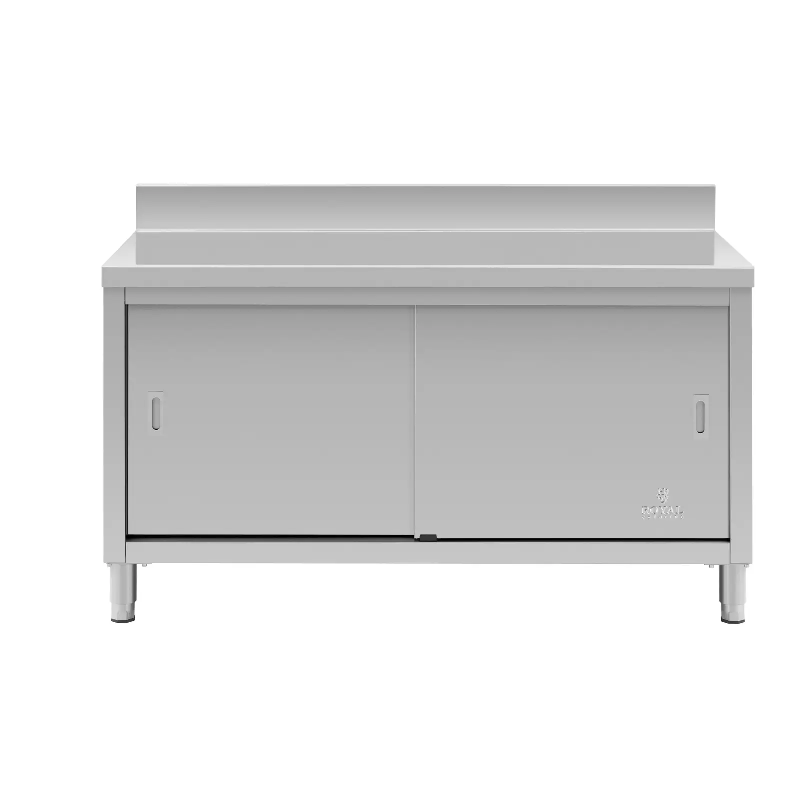 Pracovní skříň z ušlechtilé oceli - ECO - 150 x 60 cm - 600 kg - lemování - Royal Catering (Nastavení výšky nohou: 20 mm)
