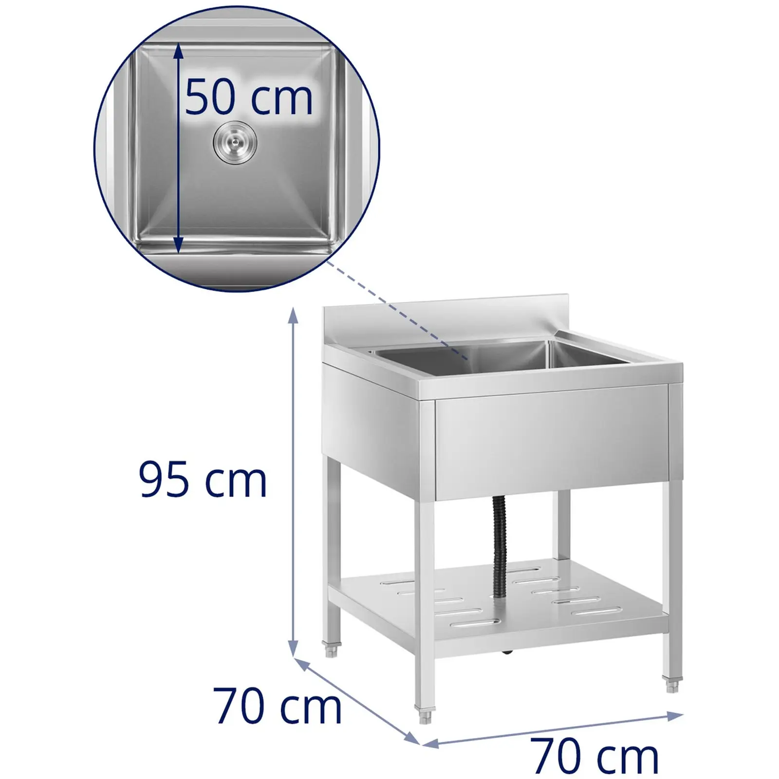 Évier professionnel - 1 bac - Inox - 50 x 50 x 25,5 cm