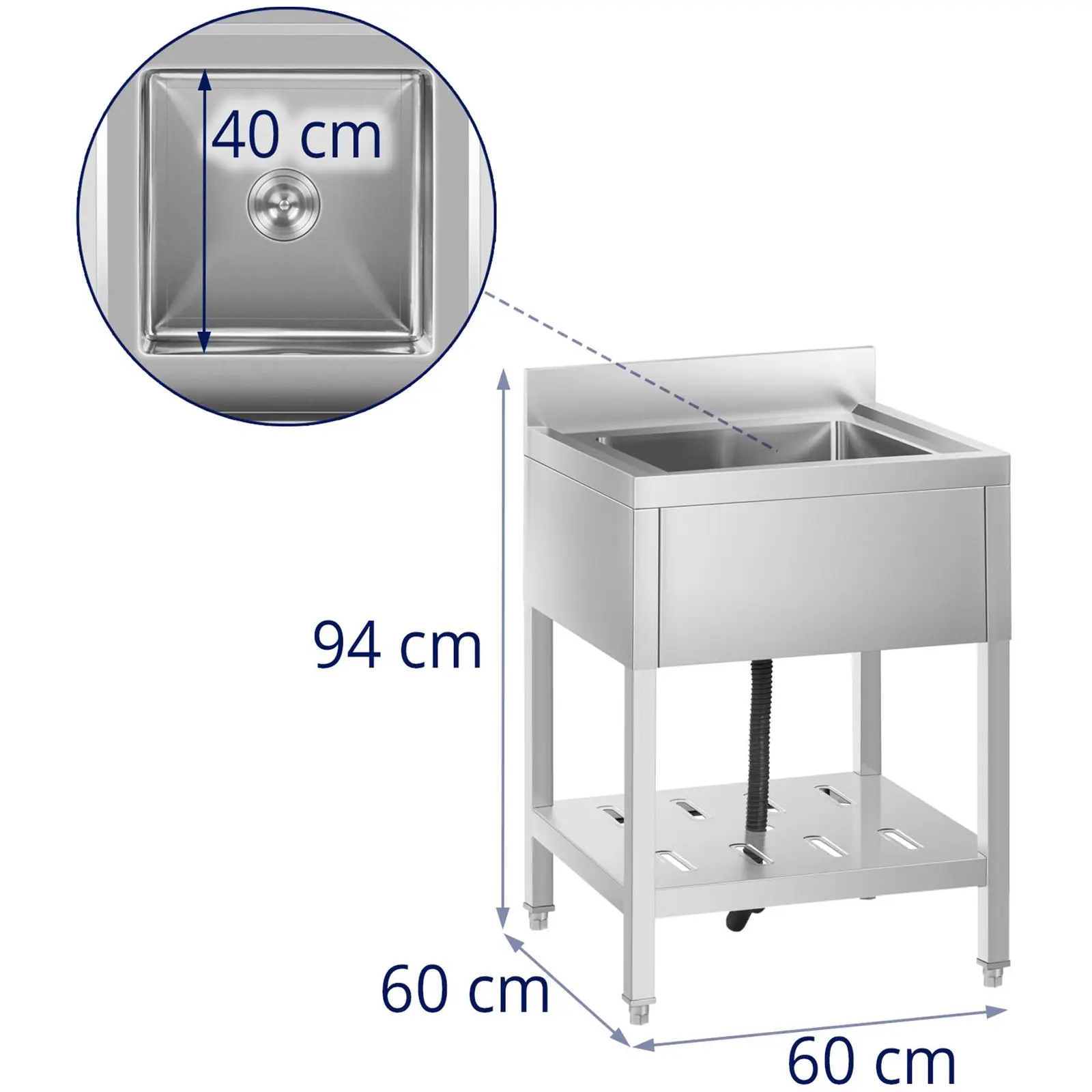 Komercialno kuhinjsko korito - 1 umivalnik - nerjaveče jeklo - 40 x 40 x 25,5 cm