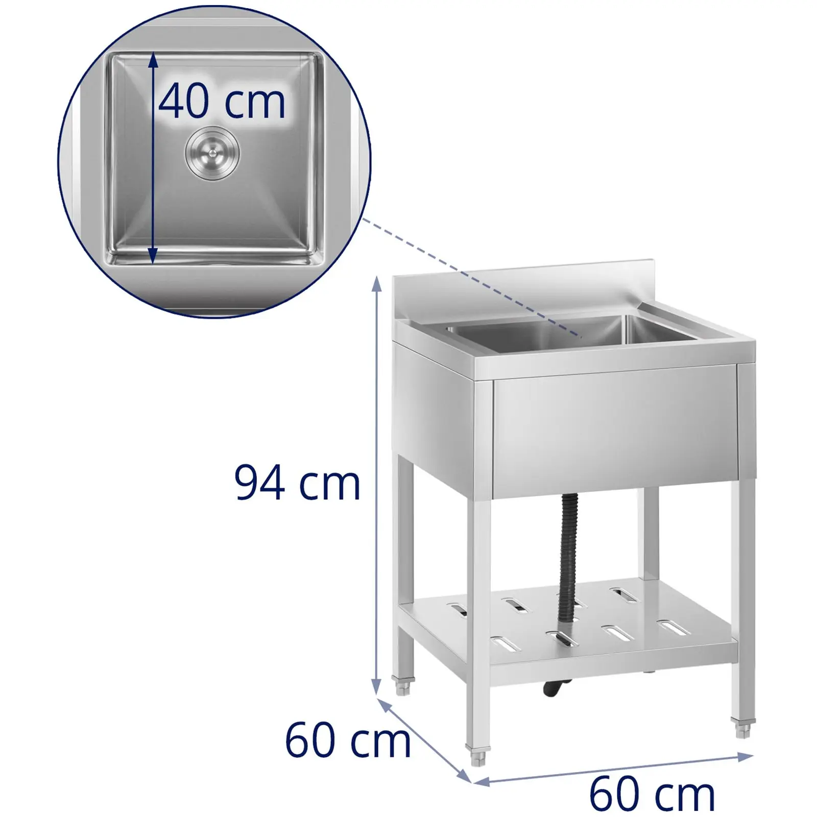 Évier professionnel - 1 bac - Inox - 40 x 40 x 25,5 cm (Couleur(s): Argenté)