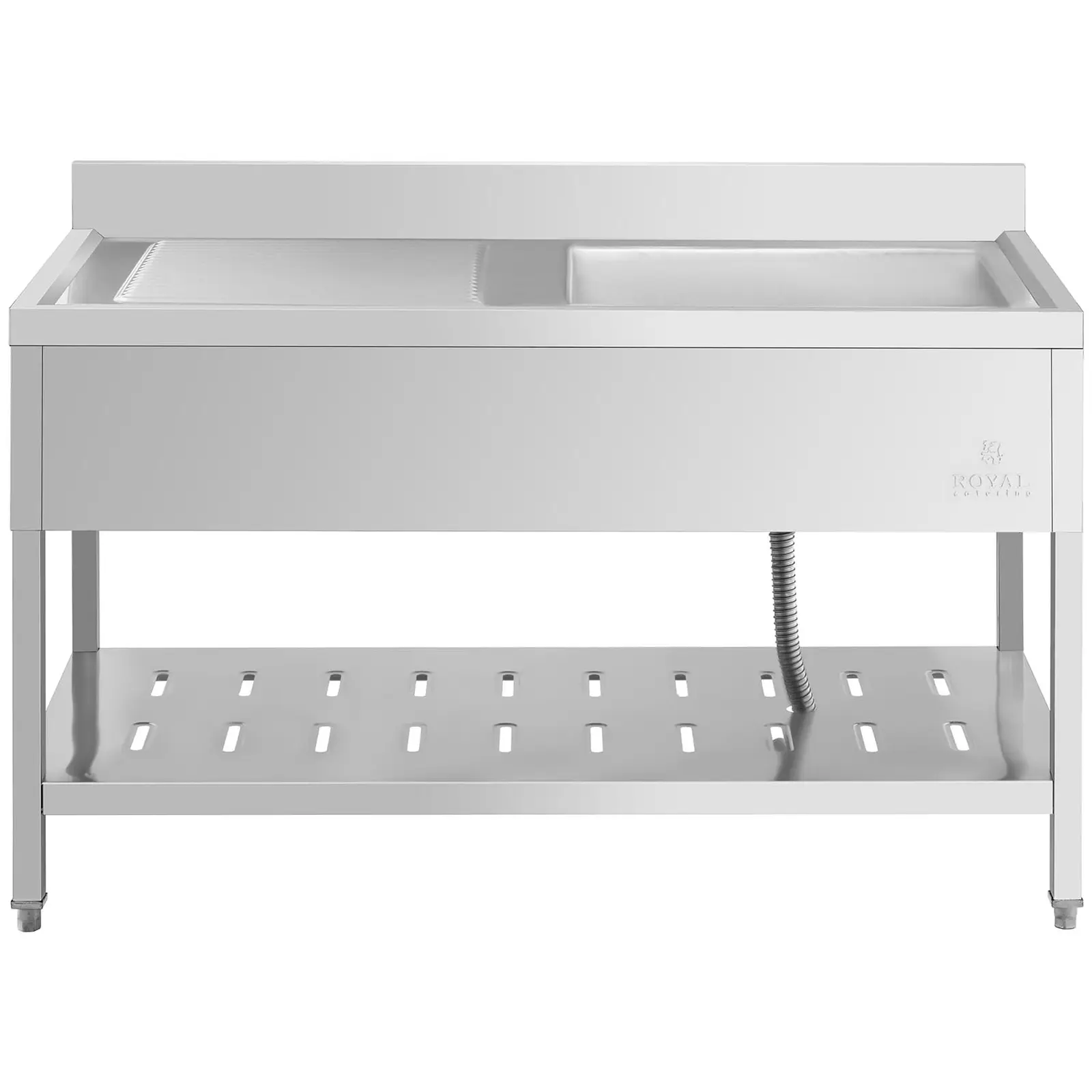 Mycí stůl - 1 x dřez - Royal Catering - Ušlechtilá ocel - 140 x 70 cm (Materiál: Ušlechtilá ocel)
