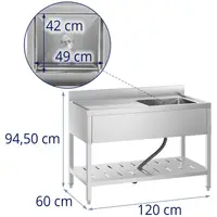 Komercialno kuhinjsko korito - 1 umivalnik - nerjaveče jeklo - 49 x 42 x 24,5 cm