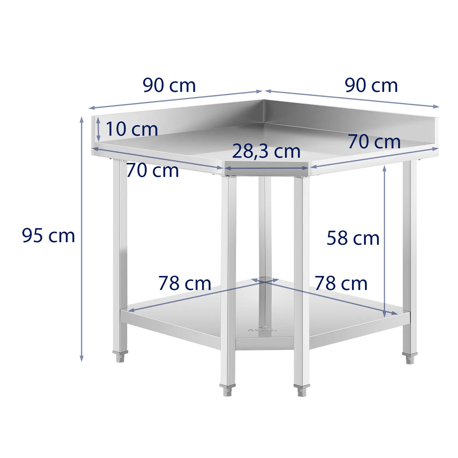 Table de travai en angle inox - ECO - 90 x 70 cm - 300 kg - Dosseret - Royal Catering (Couleur(s): Argenté)