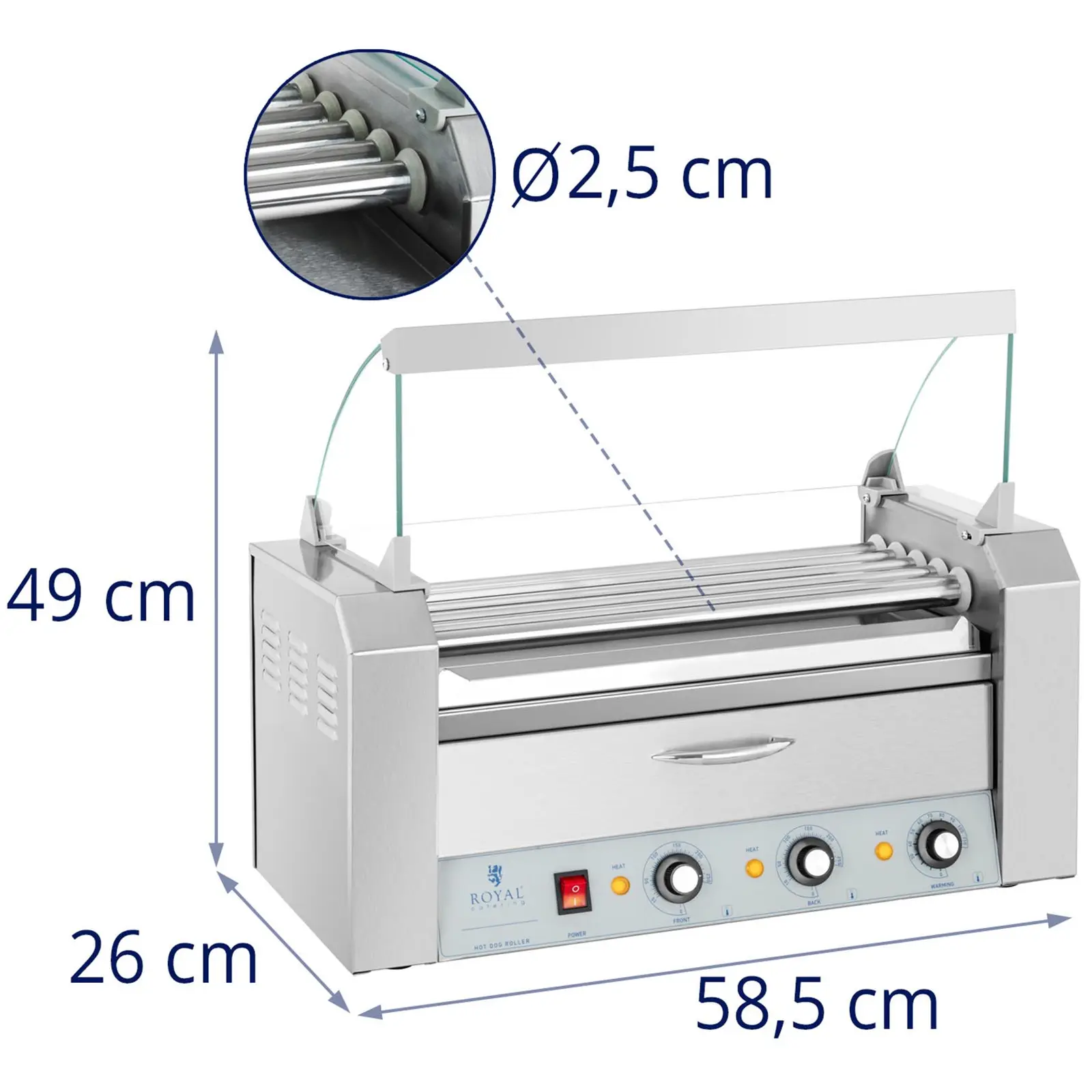 Hot Dog Grill - 5 rollers - warming drawer - stainless steel