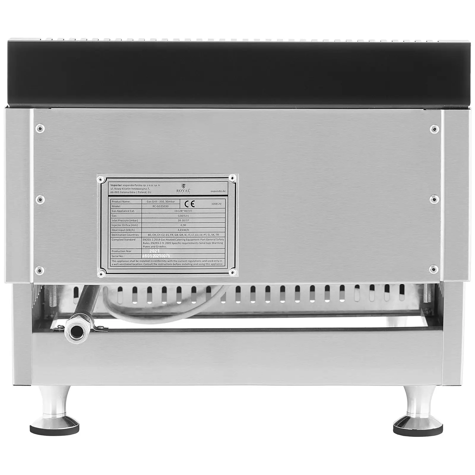 Grill gazowy - 35 x 40 cm - gładki - 3000 W - propan/butan - 0,05 bar 