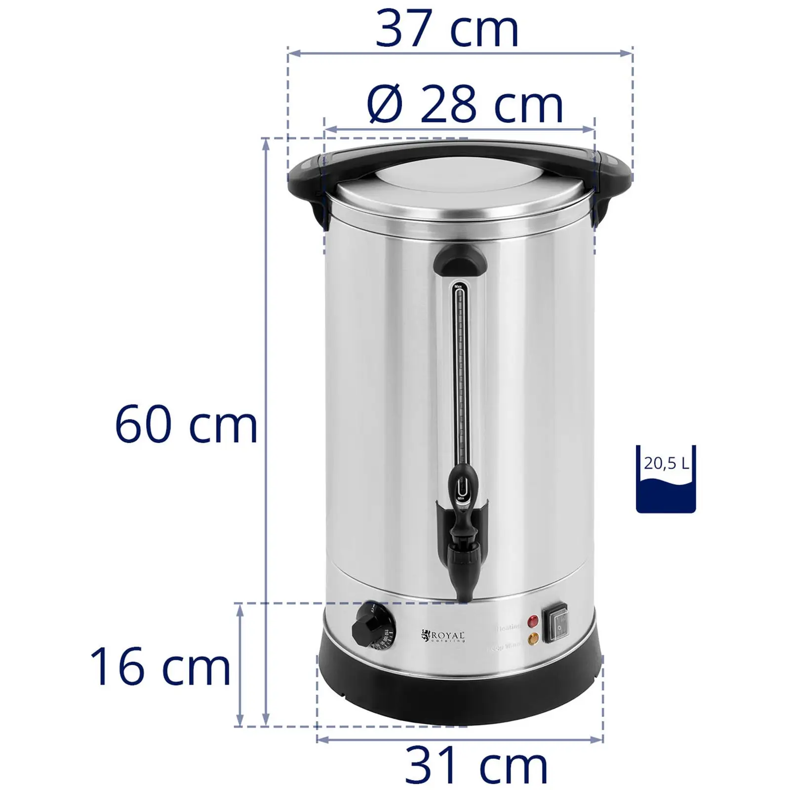 Vízforraló - 20,5 l - 2500 W - dupla falú - rozsdamentes acél