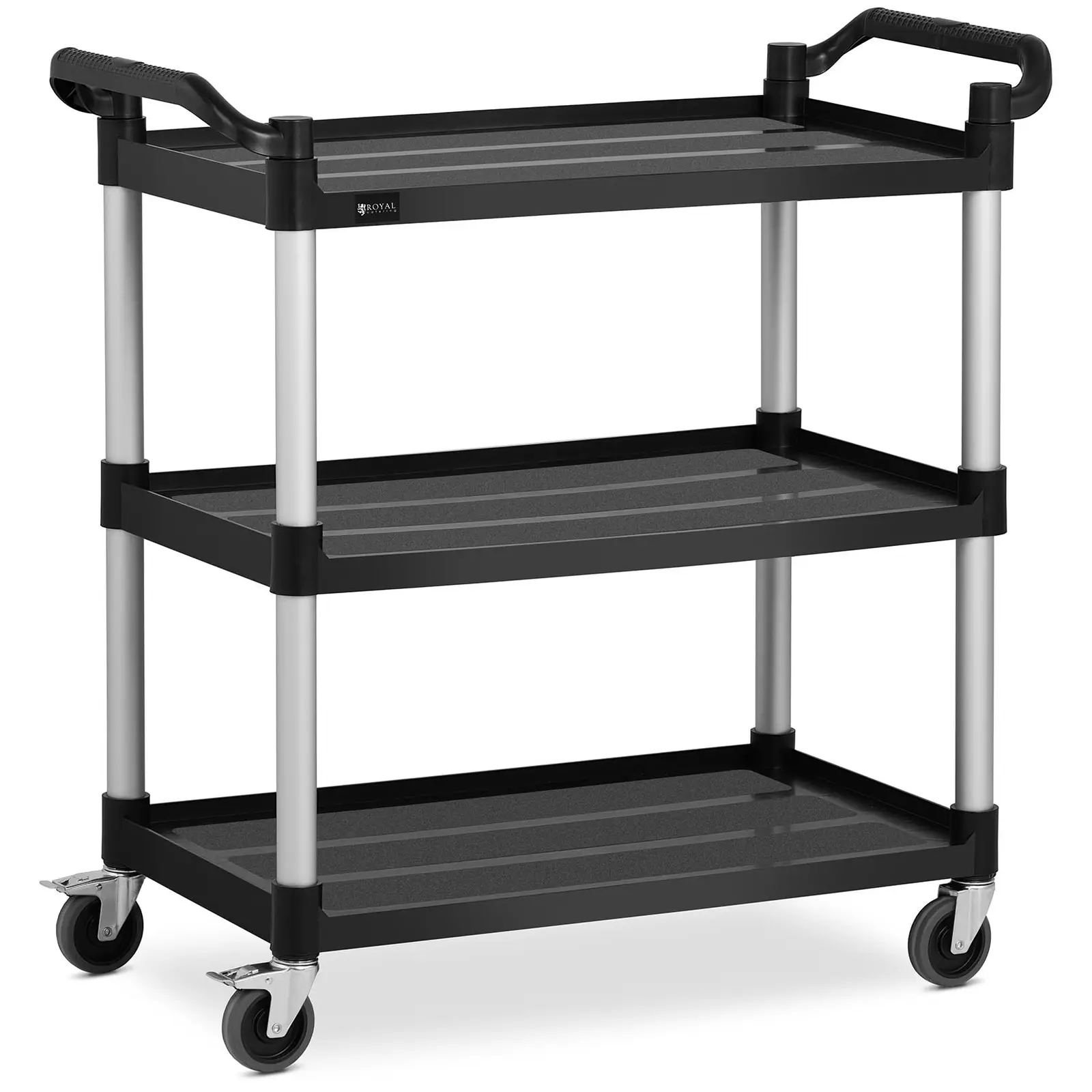 Tarjoiluvaunu - muovi/alumiini - 3 tasoa - tasot: 49 x 84,5 cm - 150 kg - musta - Royal Catering