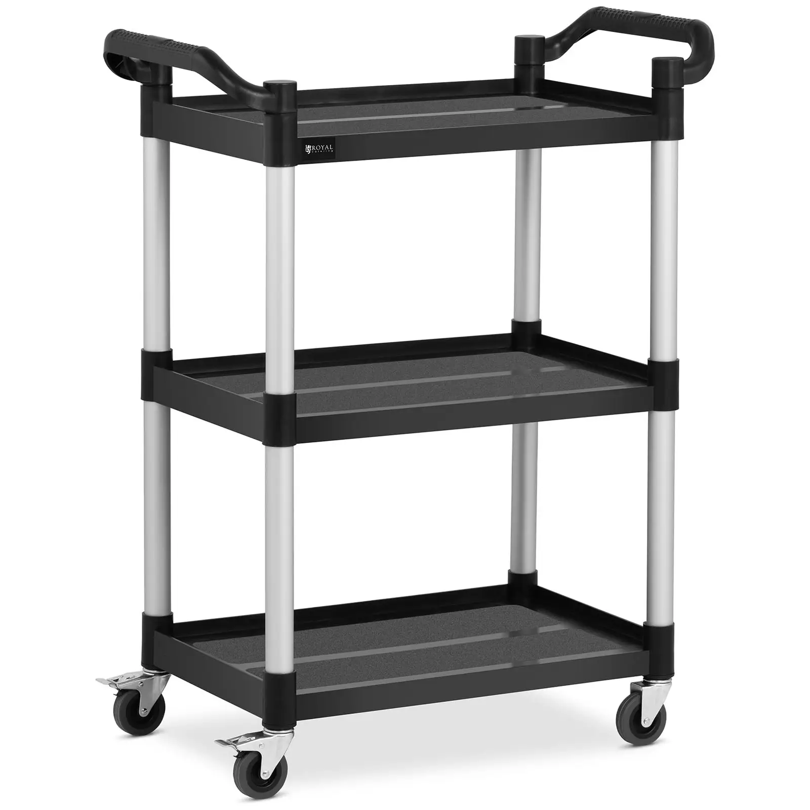 Tarjoiluvaunu - muovi/alumiini - 3 tasoa - tasot: 63 x 40 cm - 150 kg - musta - Royal Catering