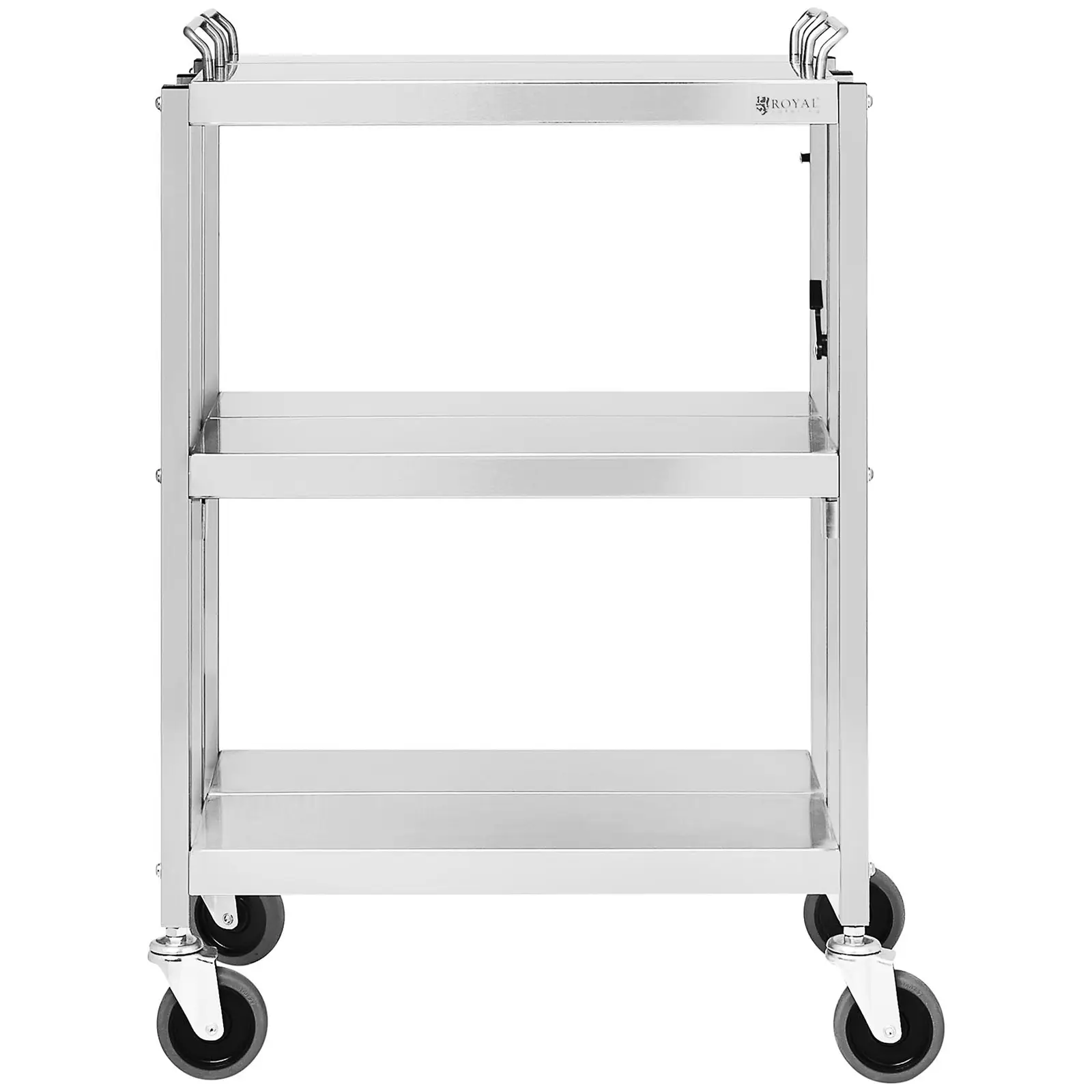 Chariot de service pliable - Acier inoxydable - 3 plateaux - 90 kg - 40 x 58 cm