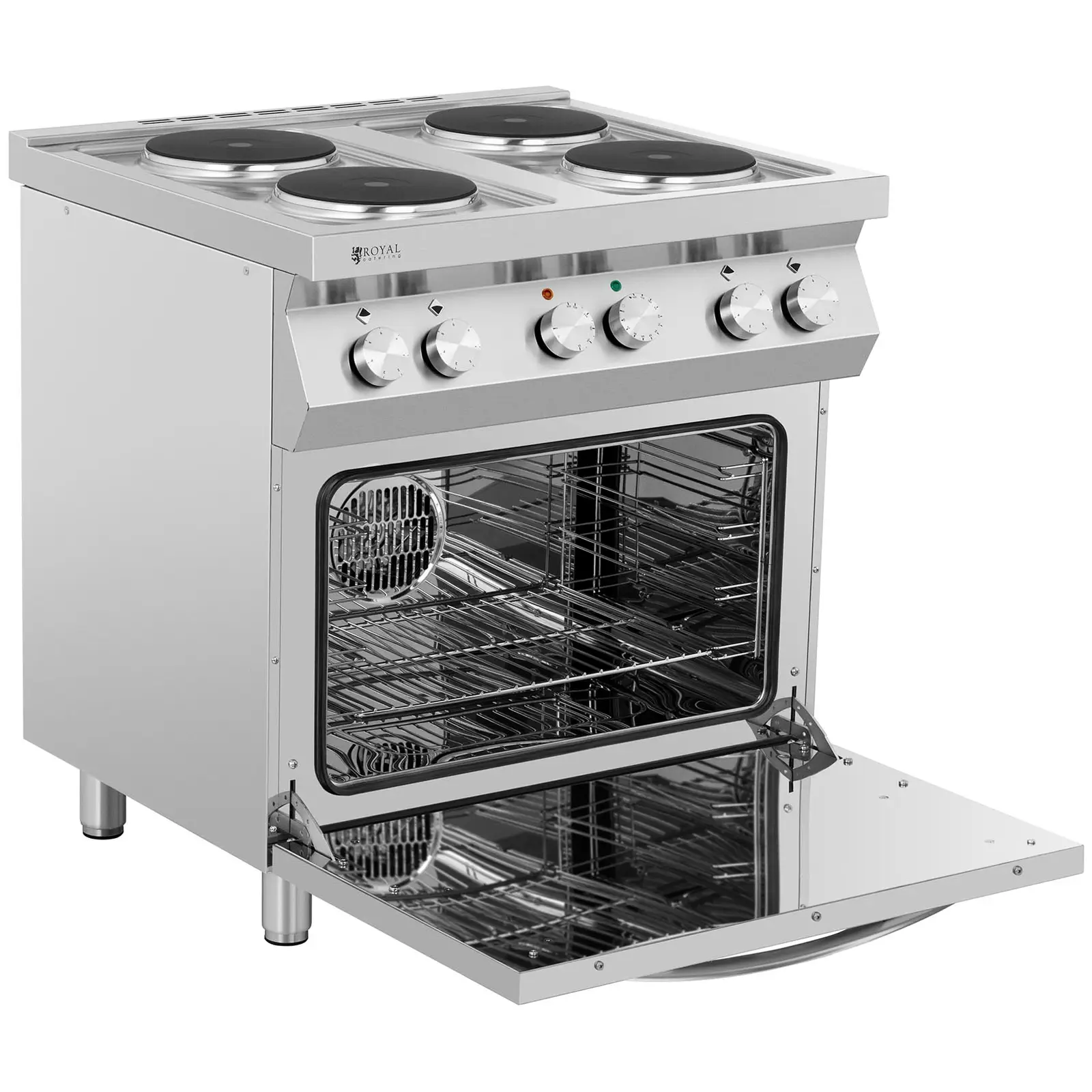 Cuisinière électrique avec plaque de cuisson - 13 400 W - 4 feux - Chaleur tournante (Couleur(s): Argenté)