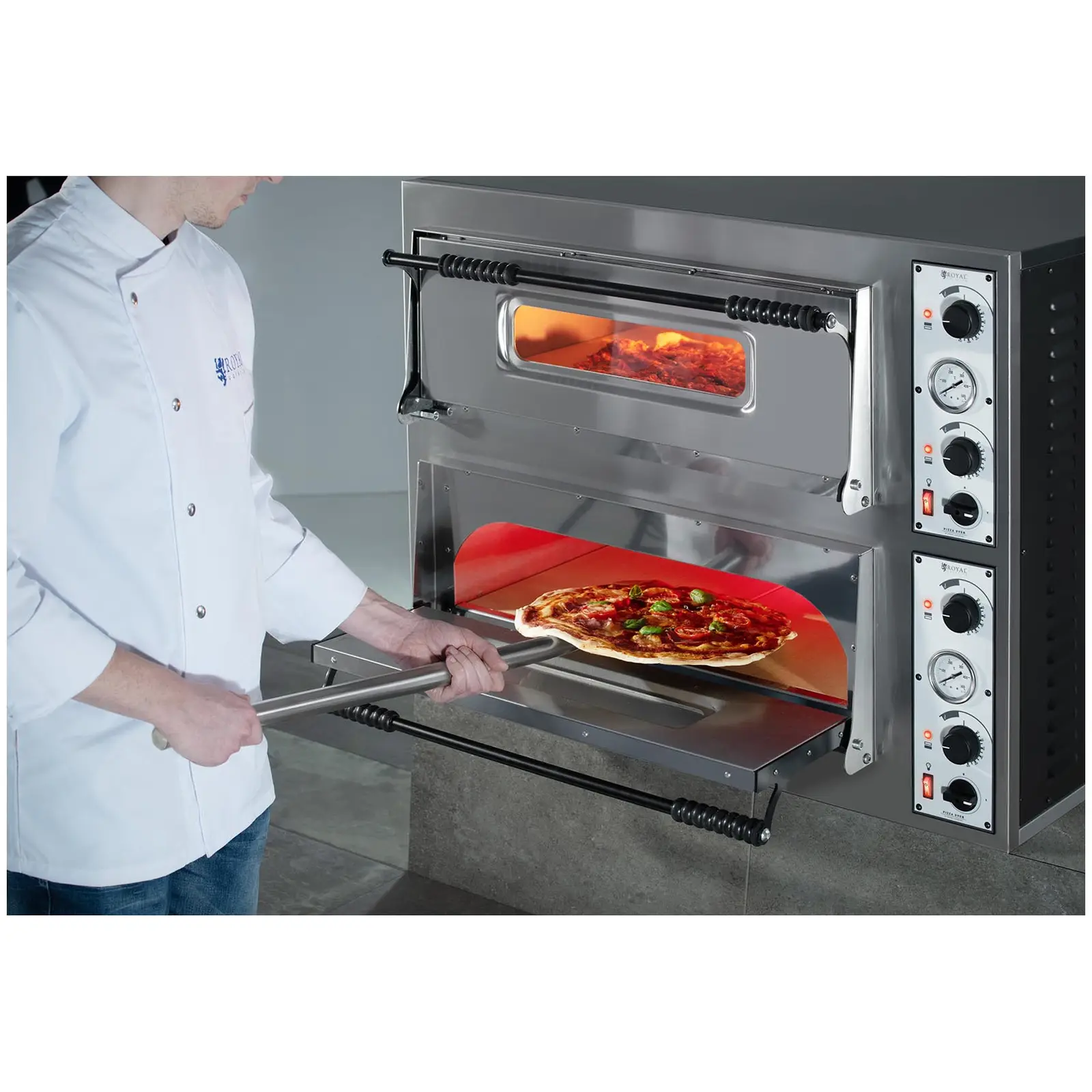 Elektrická pec na pizzu - 6+6 x 32 cm - 2 komory - 14 400 W - 230 V - manuální - Royal Catering (Výkon [W]: 14400)