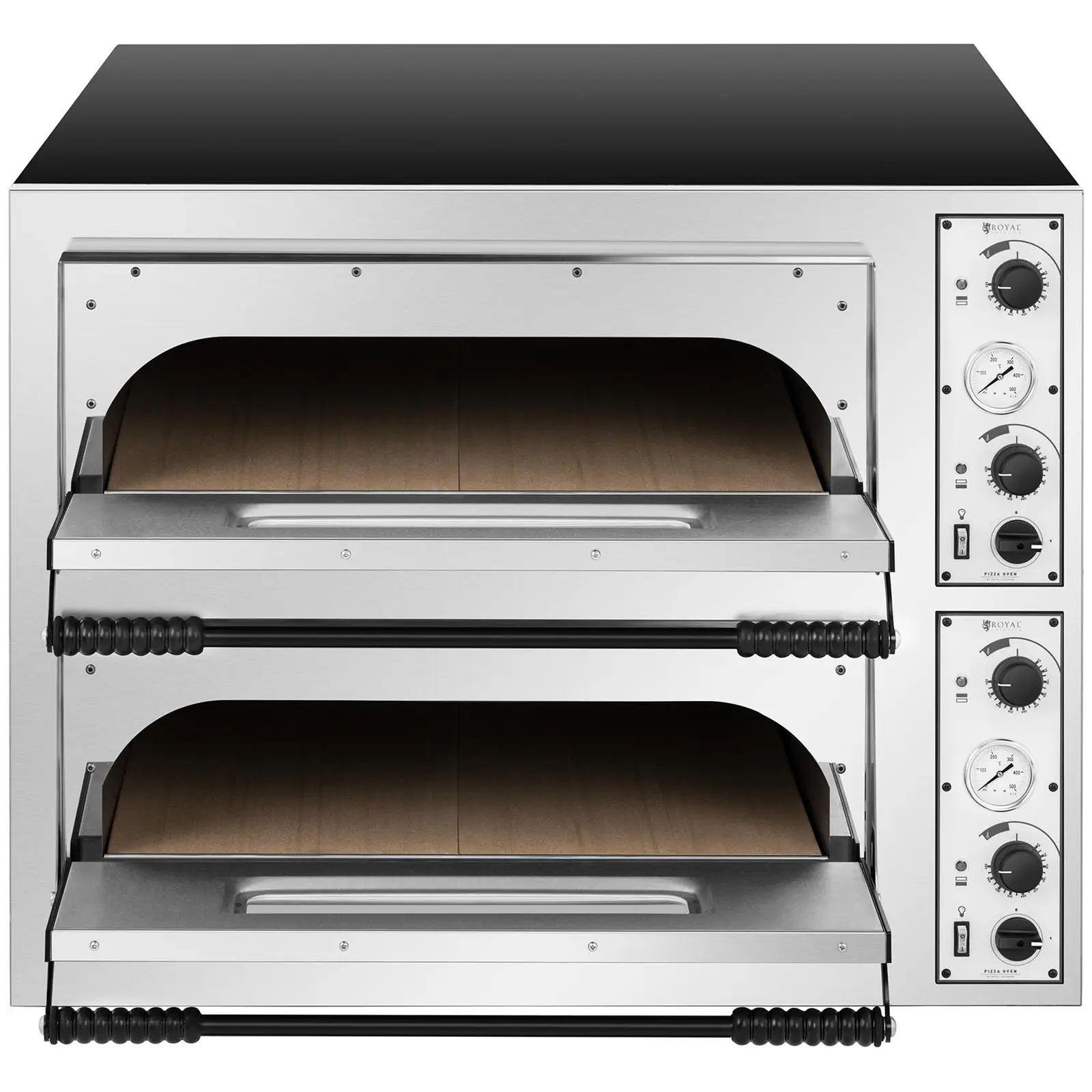 Elektrická pec na pizzu - 6+6 x 32 cm - 2 komory - 14 400 W - 230 V - manuální - Royal Catering (Rozměry (DxŠxV): 97.5 x 121.5 x 74.5 cm)