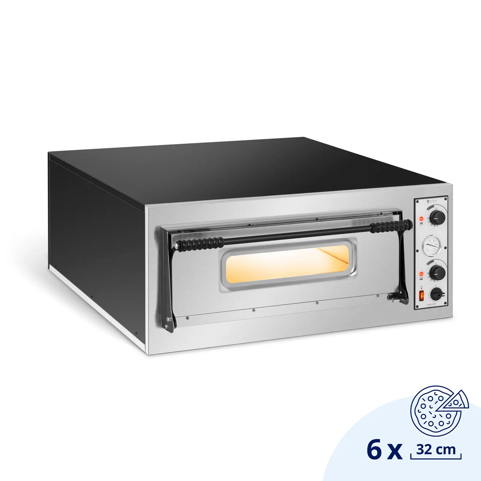 Tovar z druhej ruky Elektrická pec na pizzu - 6 x 32 cm - 1 komora - 7200 W - 400 V - manuálna - Royal Catering