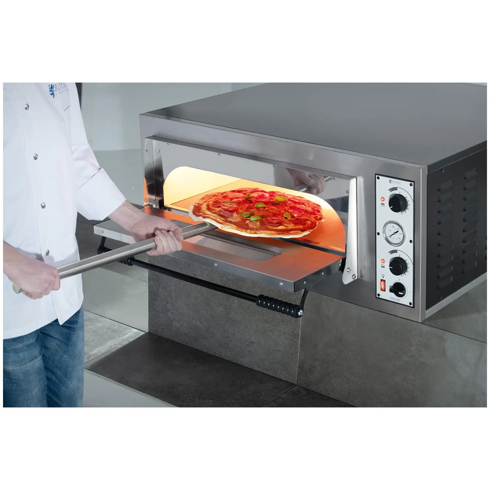 Elektrická pec na pizzu - 6 x 32 cm - 1 komora - 7200 W - 400 V - manuální - Royal Catering (Materiál: Ušlechtilá ocel)