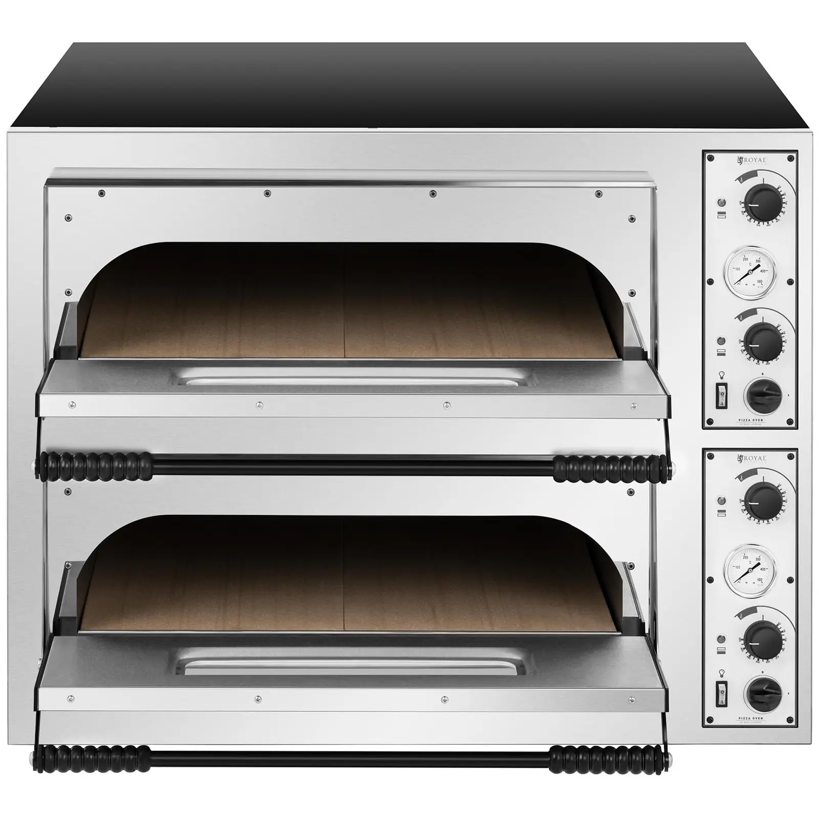 Elektrická pec na pizzu - 1+1 x 32 cm - 2 komory - 9400 W - 400 V - manuální - Royal Catering (Barva: Černá)