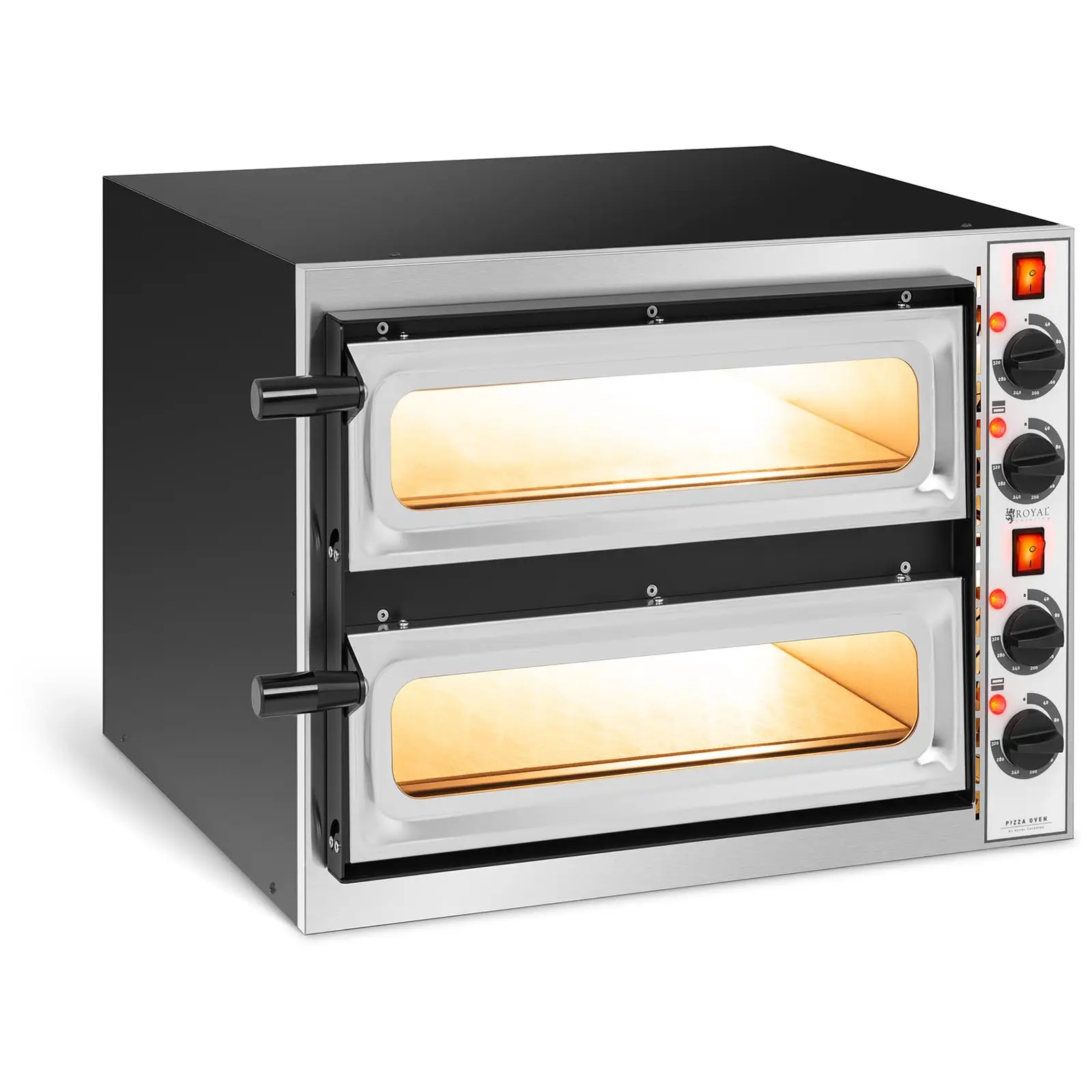 Horno para pizza - 2 compartimentos - 2 x Ø 32 cm - puerta de vidrio