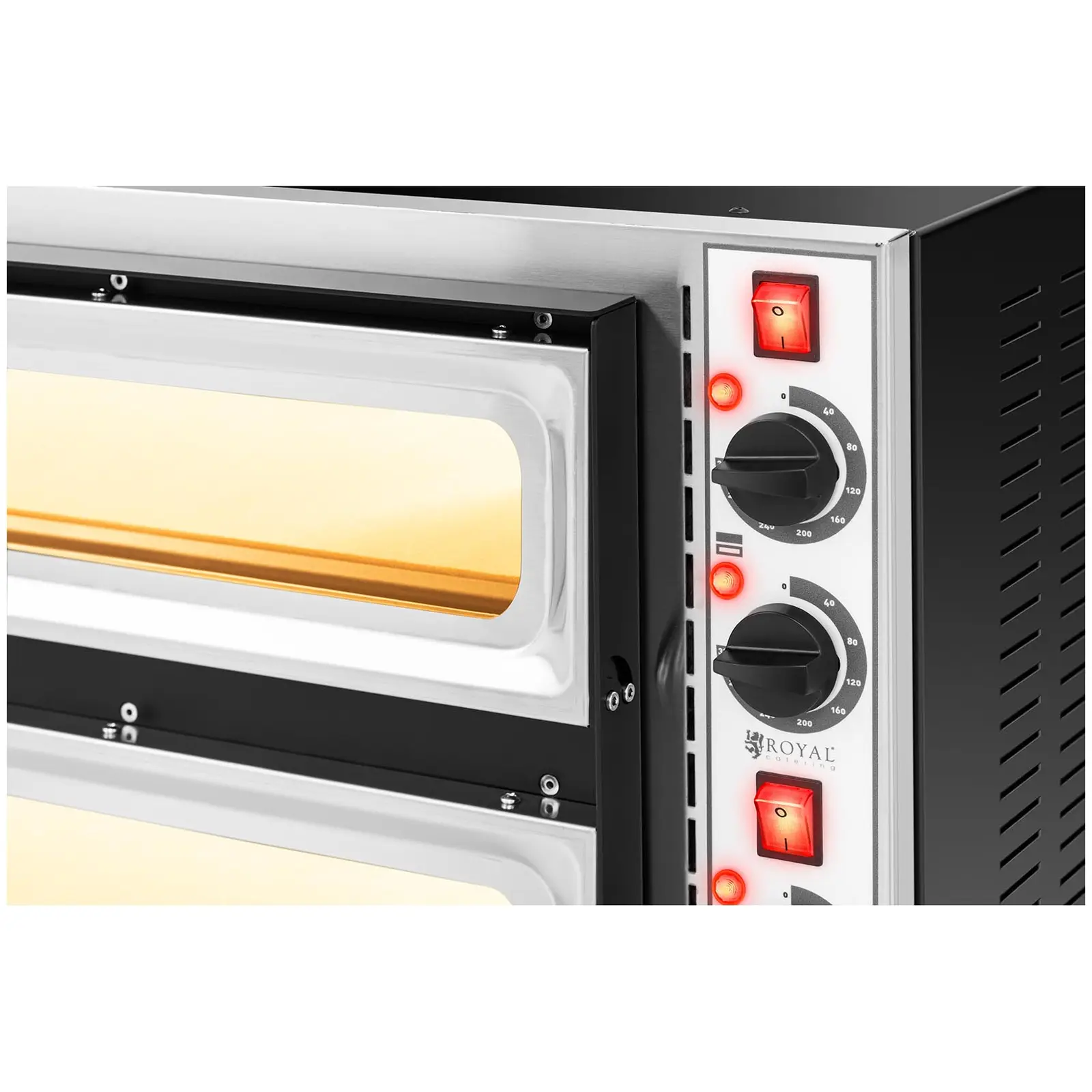 Elektro-Pizzaofen - 1+1 x 32 cm - 2 Kammern - 3200 W - 400 V - manuell - Royal Catering