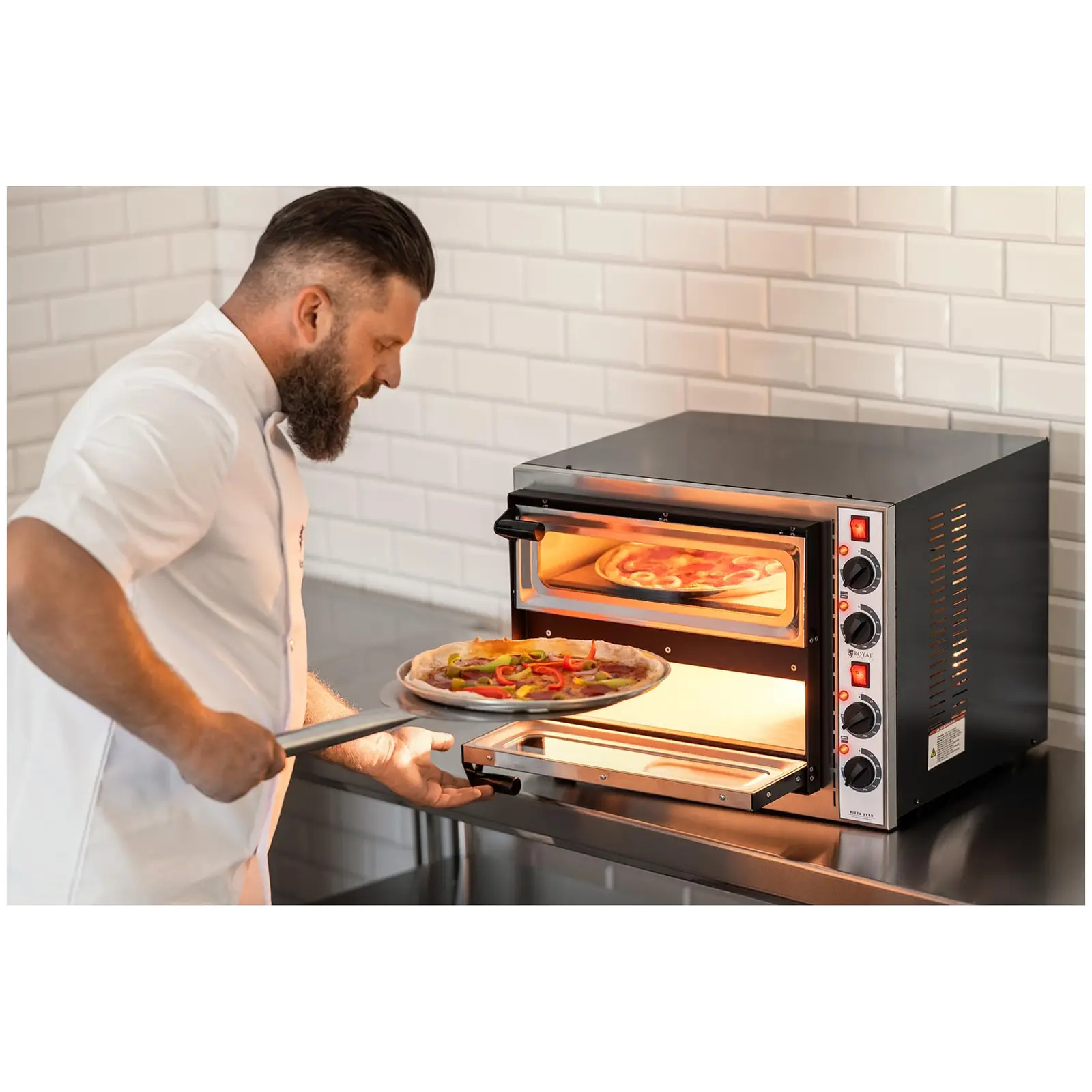 Elektro-Pizzaofen - 1+1 x 32 cm - 2 Kammern - 3200 W - 400 V - manuell - Royal Catering