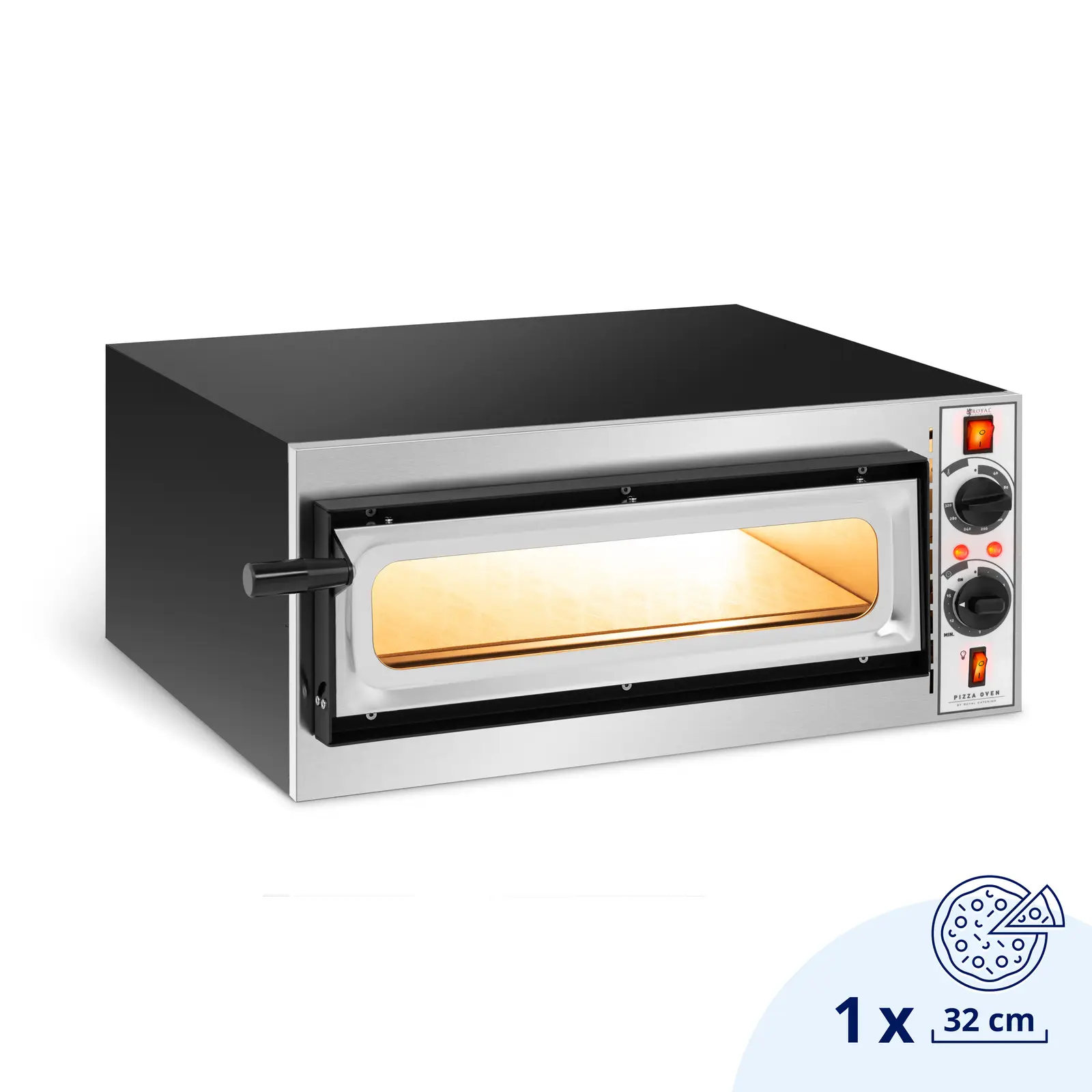 Elektrická pec na pizzu - 1 x 32 cm - 1 komora - 1600 W - 400 V - manuální - skleněná dvířka - Royal Catering