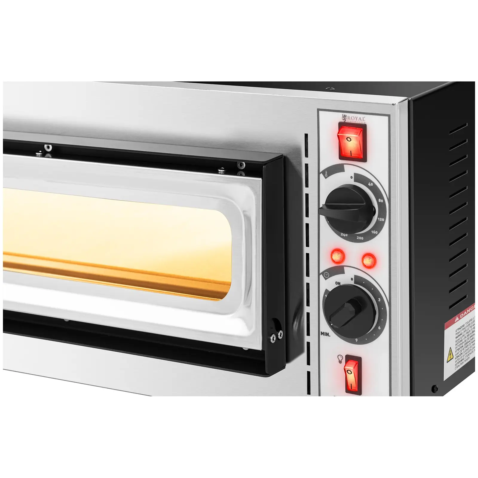 Elektrická pec na pizzu - 1 x 32 cm - 1 komora - 1600 W - 400 V - manuální - skleněná dvířka - Royal Catering (Časovač: Ano)