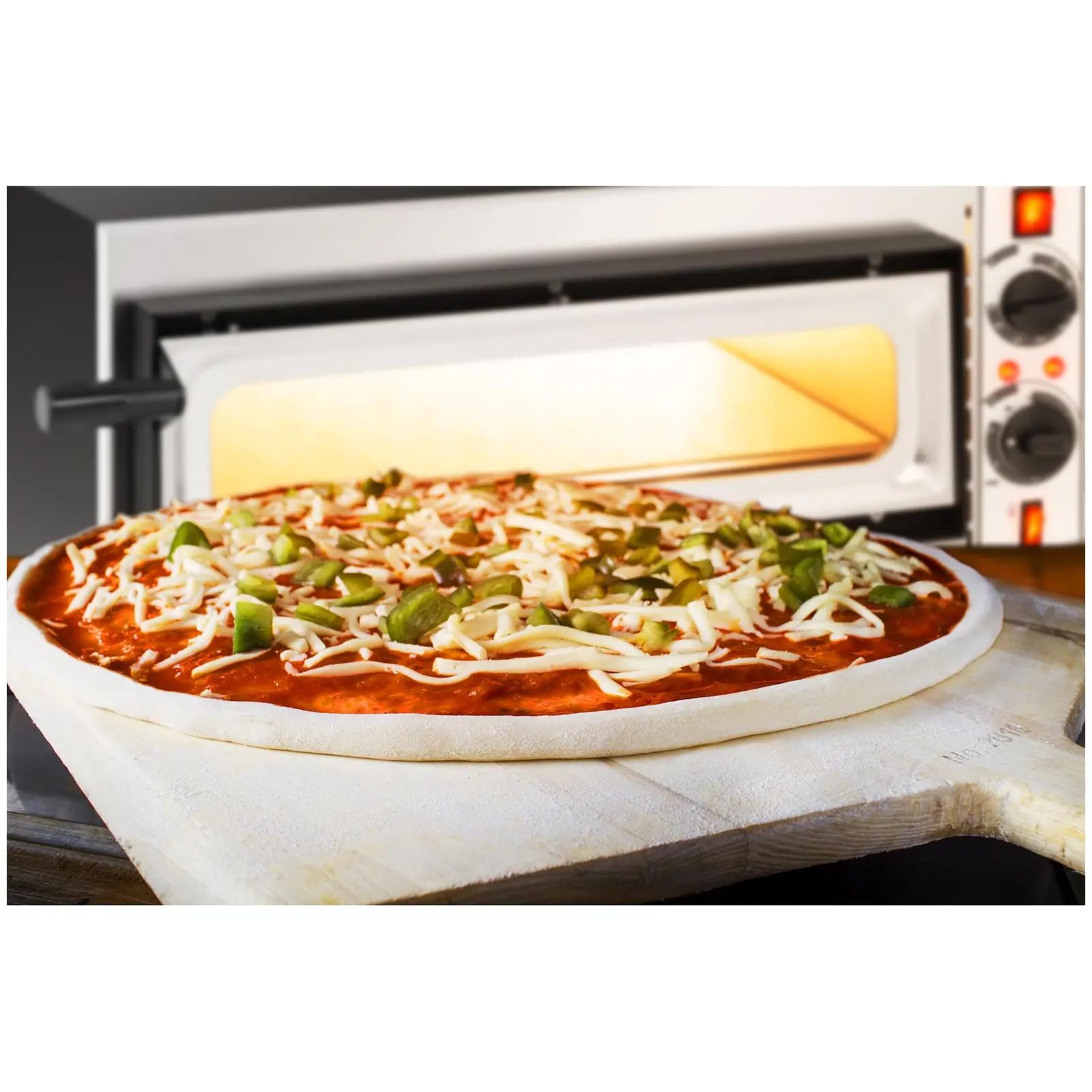 Elektrická pec na pizzu - 1 x 32 cm - 1 komora - 1600 W - 400 V - manuální - skleněná dvířka - Royal Catering (Max. průměr pizzy: 32 cm)