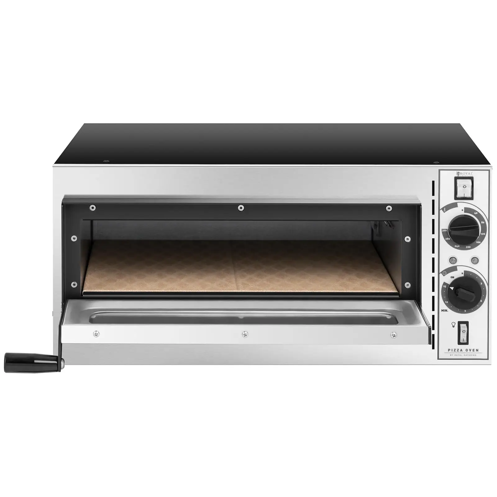 Elektrická pec na pizzu - 1 x 32 cm - 1 komora - 1600 W - 400 V - manuální - skleněná dvířka - Royal Catering (Barva: Černá)