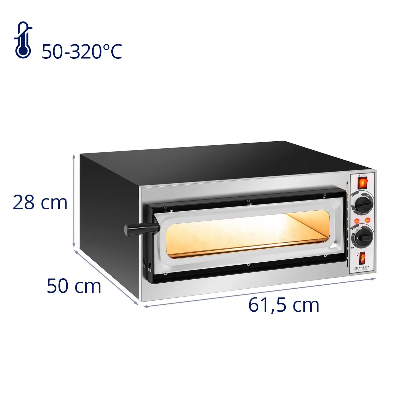 Elektrická pec na pizzu - 1 x 32 cm - 1 komora - 1600 W - 400 V - manuální - skleněná dvířka - Royal Catering (Výkon [W]: 1600)