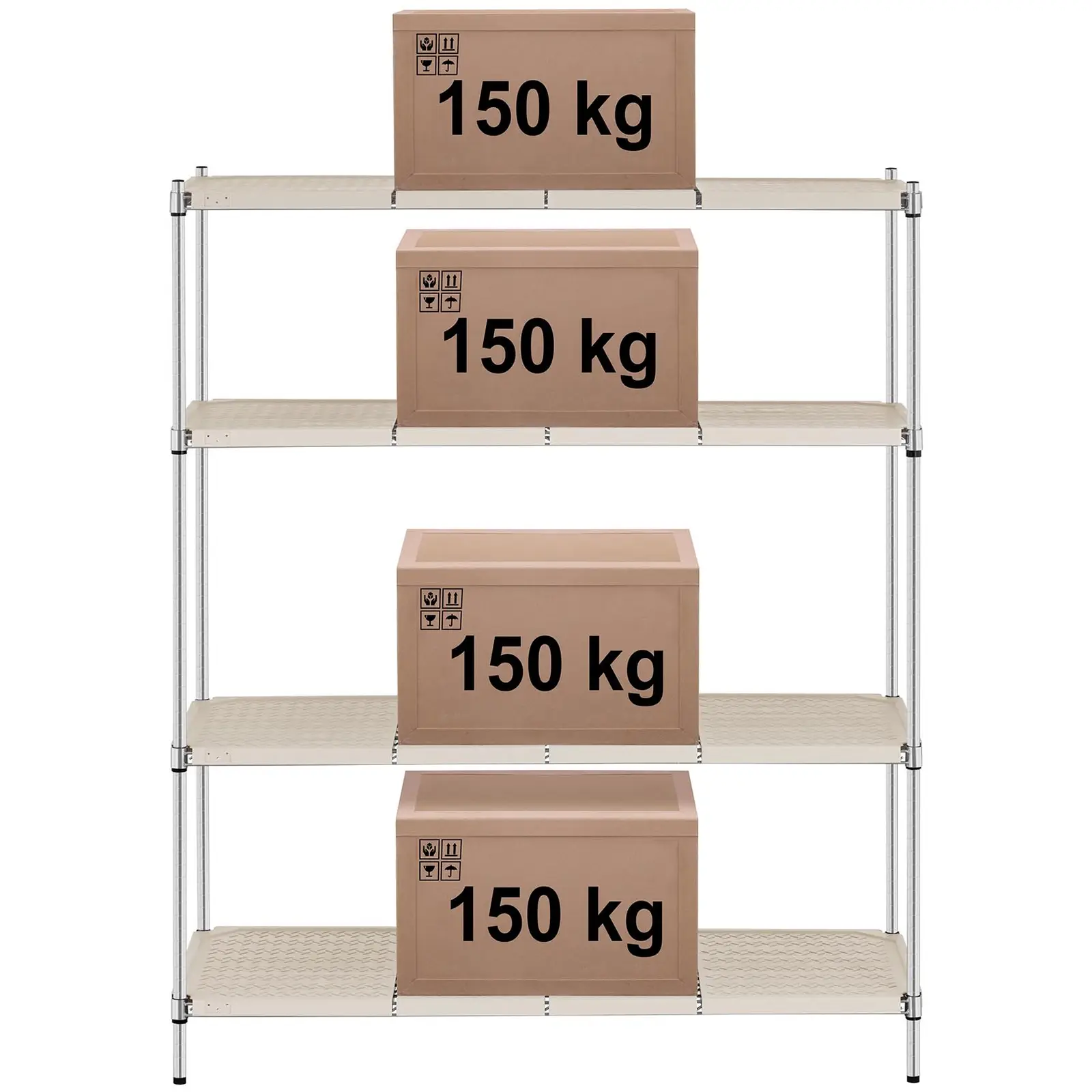 Kovový regál - 150 x 60 x 180 cm - 600 kg - šedý (Počet vložek: 4 Pc)