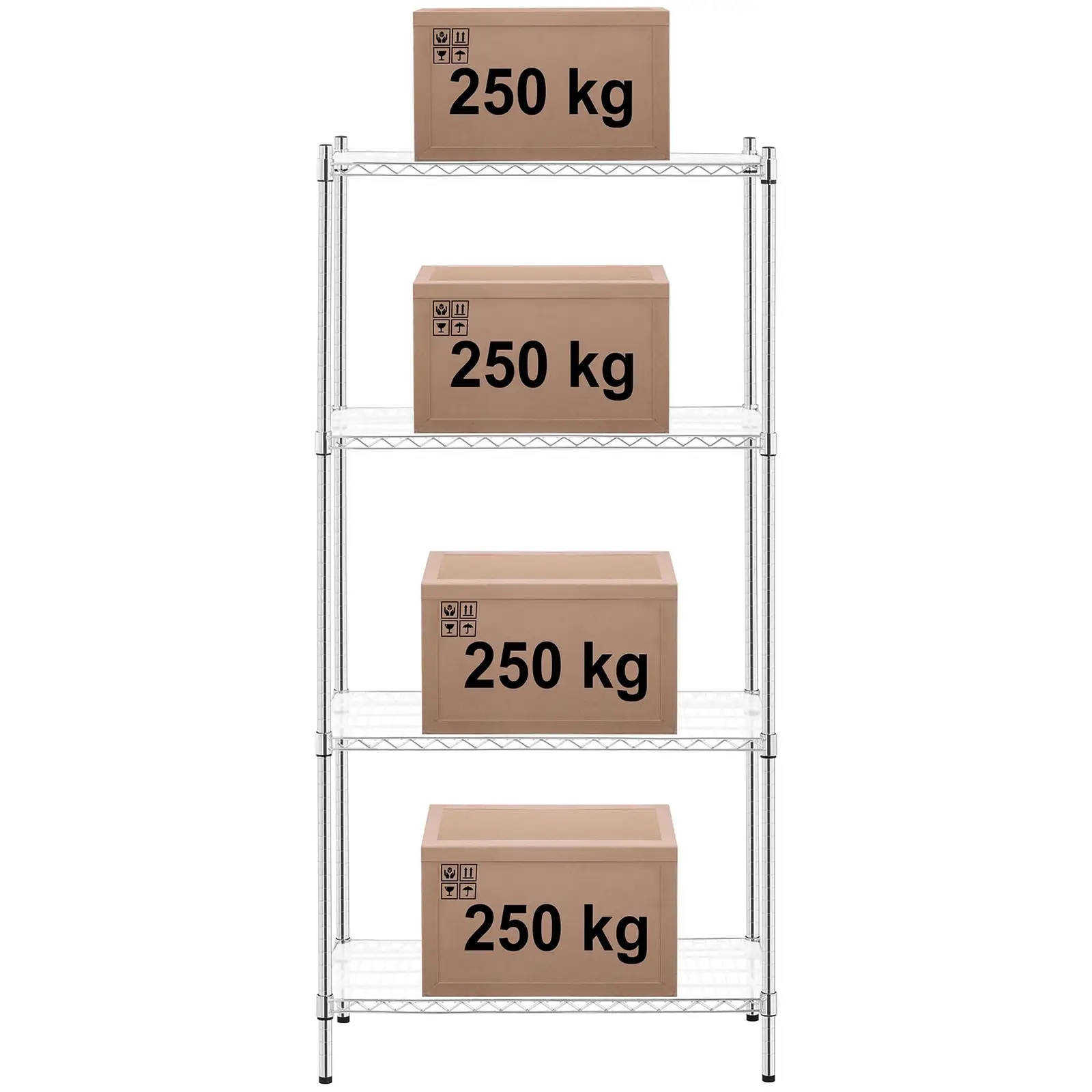 Kovový regál - 90 x 45 x 180 cm - 1 000 kg - s rohožemi (Počet vložek: 4 Pc)