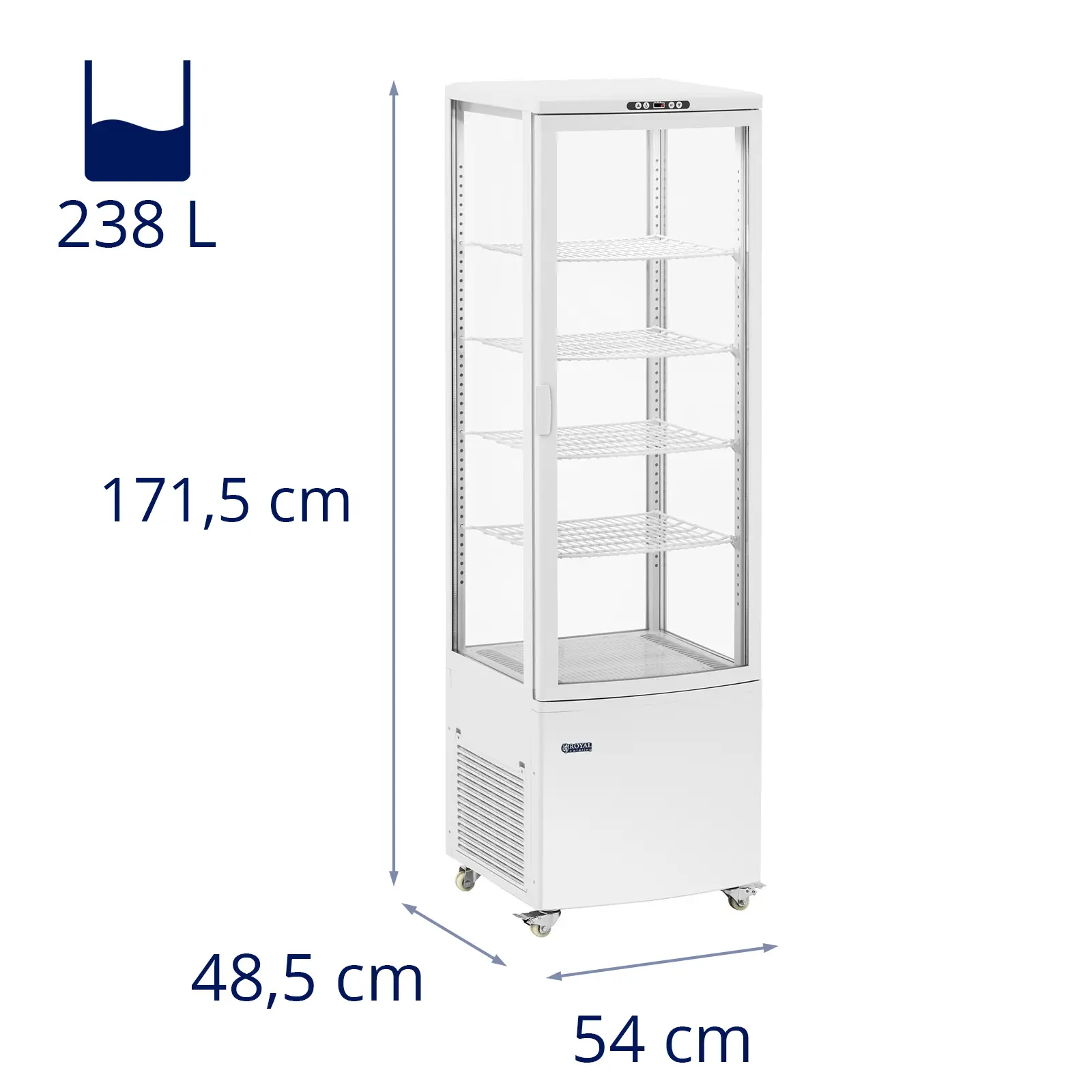 Kühlvitrine - 238 L - 5 Ebenen - weiß - 4 Räder