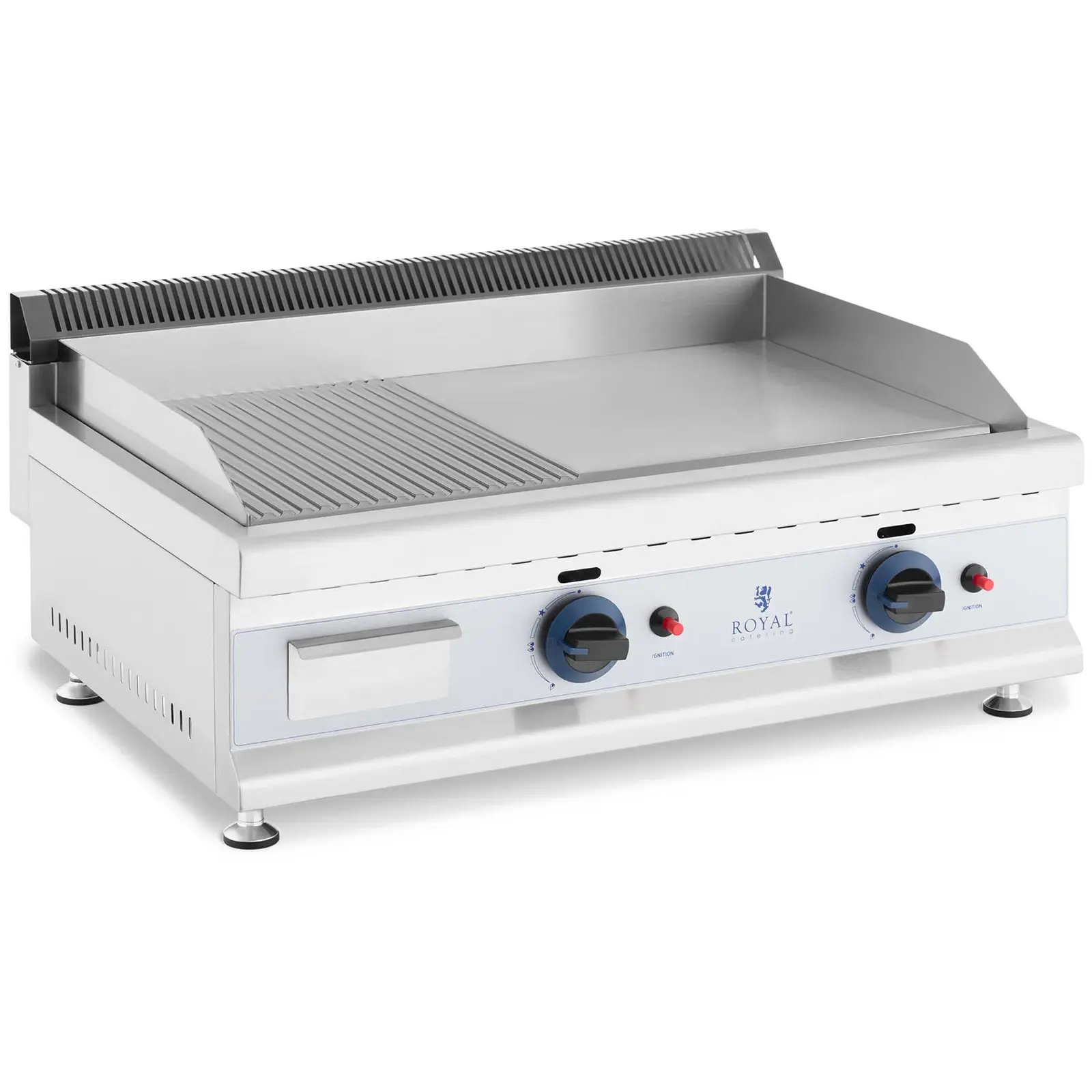 Podwójny grill gazowy - 74,5 x 40 cm - gładki / ryflowany - 2 x 3100 W - gaz ziemny - 0,02 bar