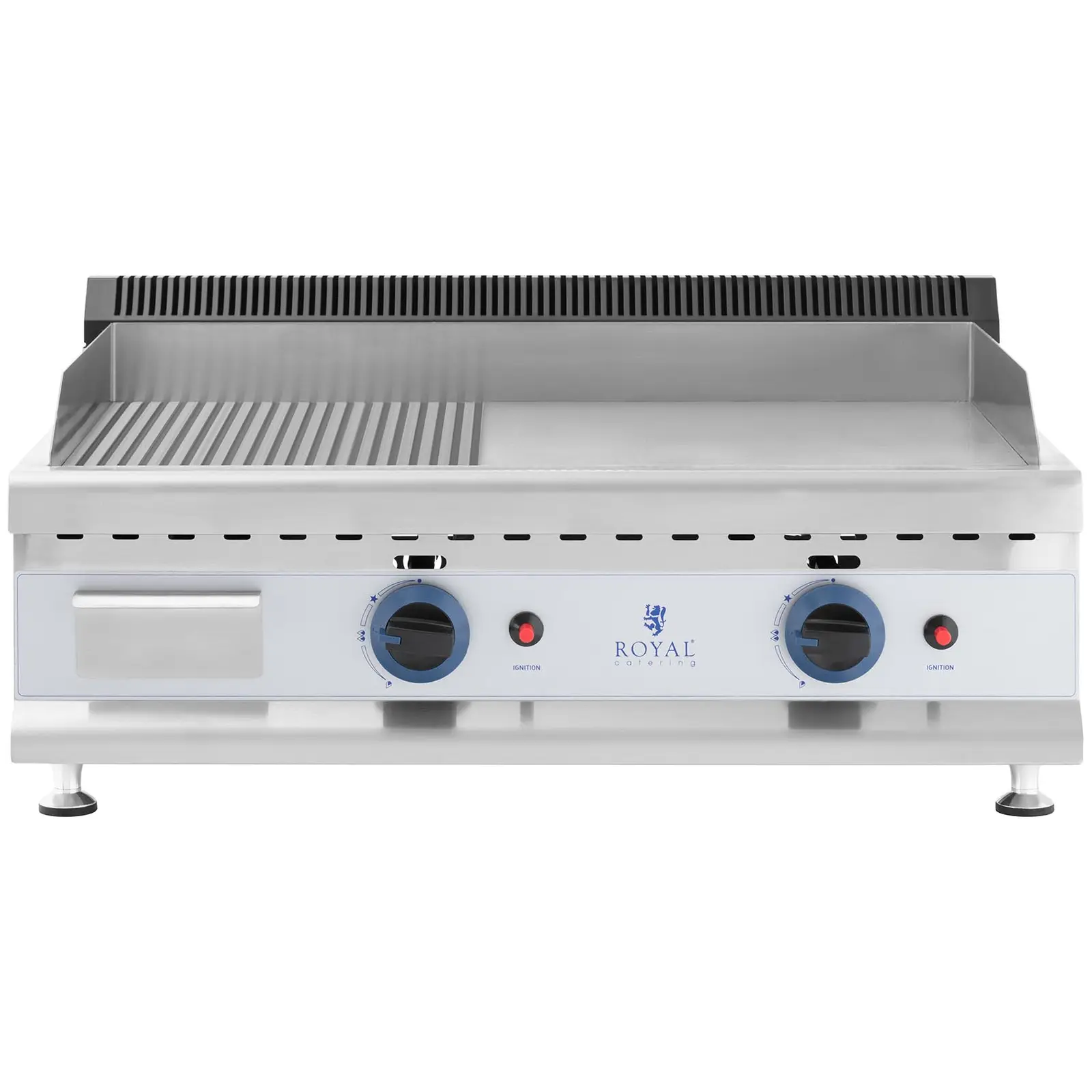 Plancha à gaz double - 74,5 x 40 cm - Lisse/rainurée - 2 x 3 100 W - Gaz naturel - 20 mbar (Plaque(s) de cuisson: Rainurée + Lisse)