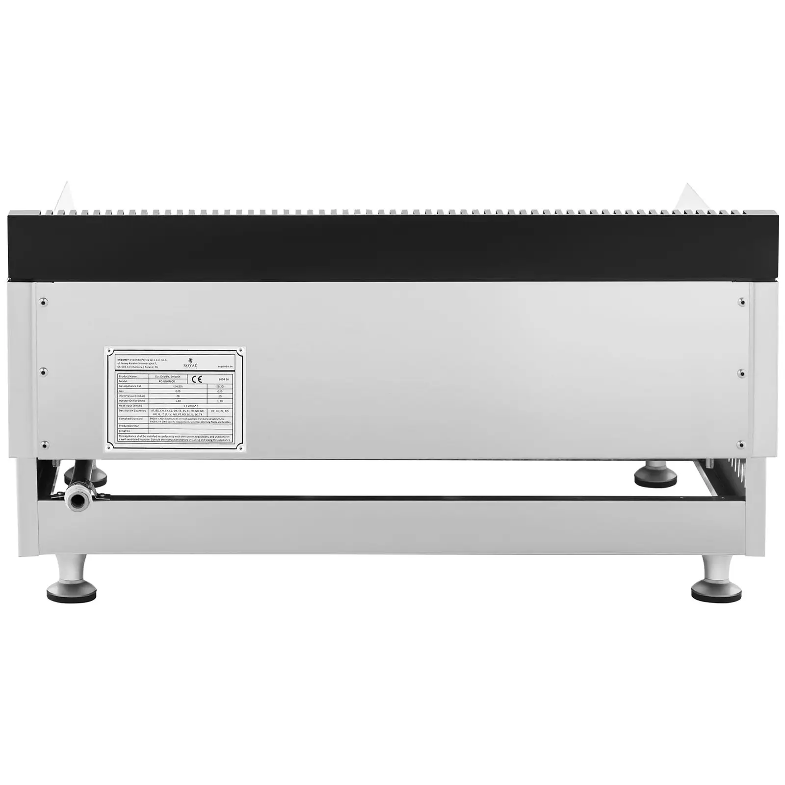 Dvojitý plynový gril - 60 x 40 cm - hladký/vroubkovaný - 2 x 3 100 W - zemní plyn - 20 mbar (Maximální tlak: 0.02 Bar)