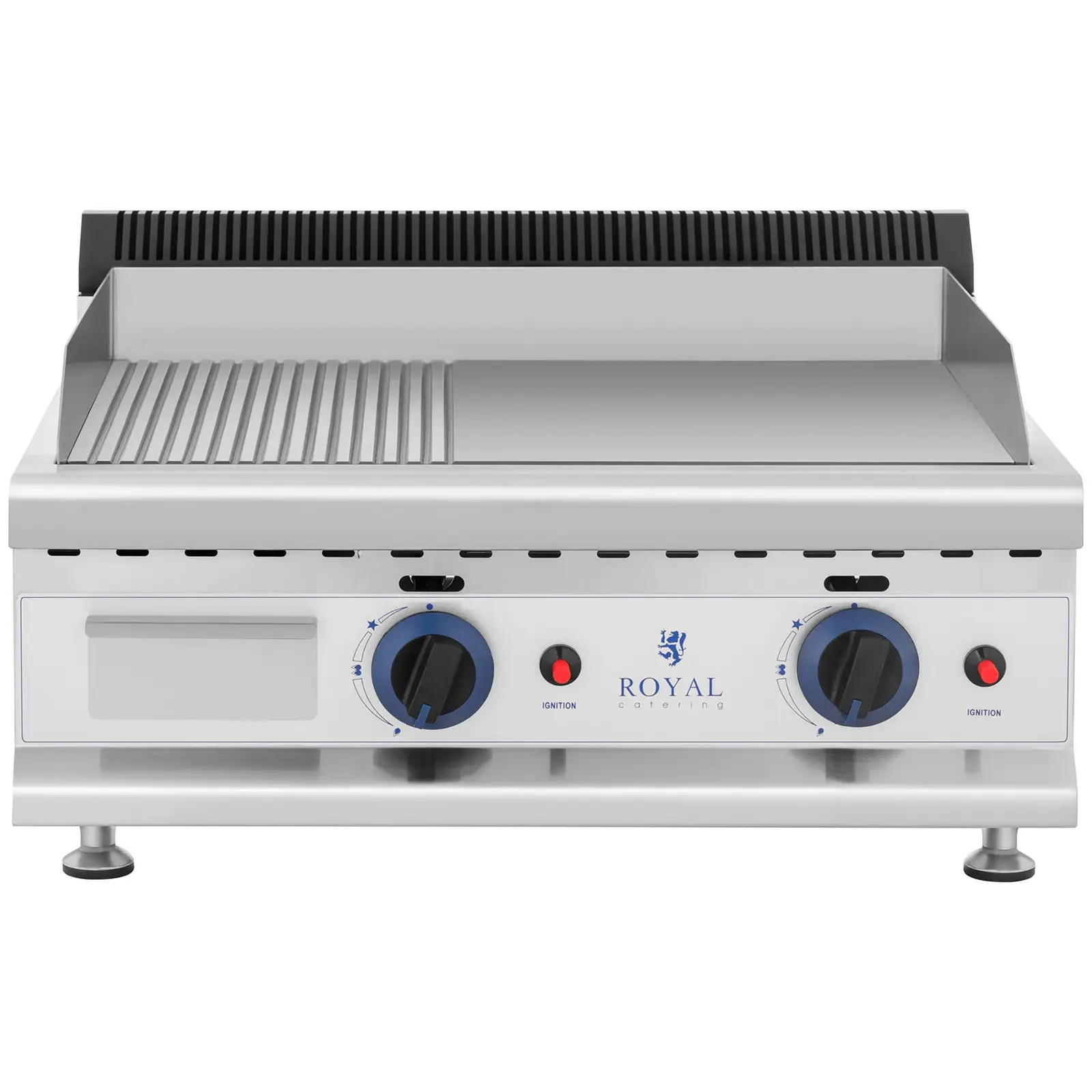 Dvojitý plynový gril - 60 x 40 cm - hladký/vroubkovaný - 2 x 3 100 W - zemní plyn - 20 mbar (Grilovací deska: Ribbed + Flat)
