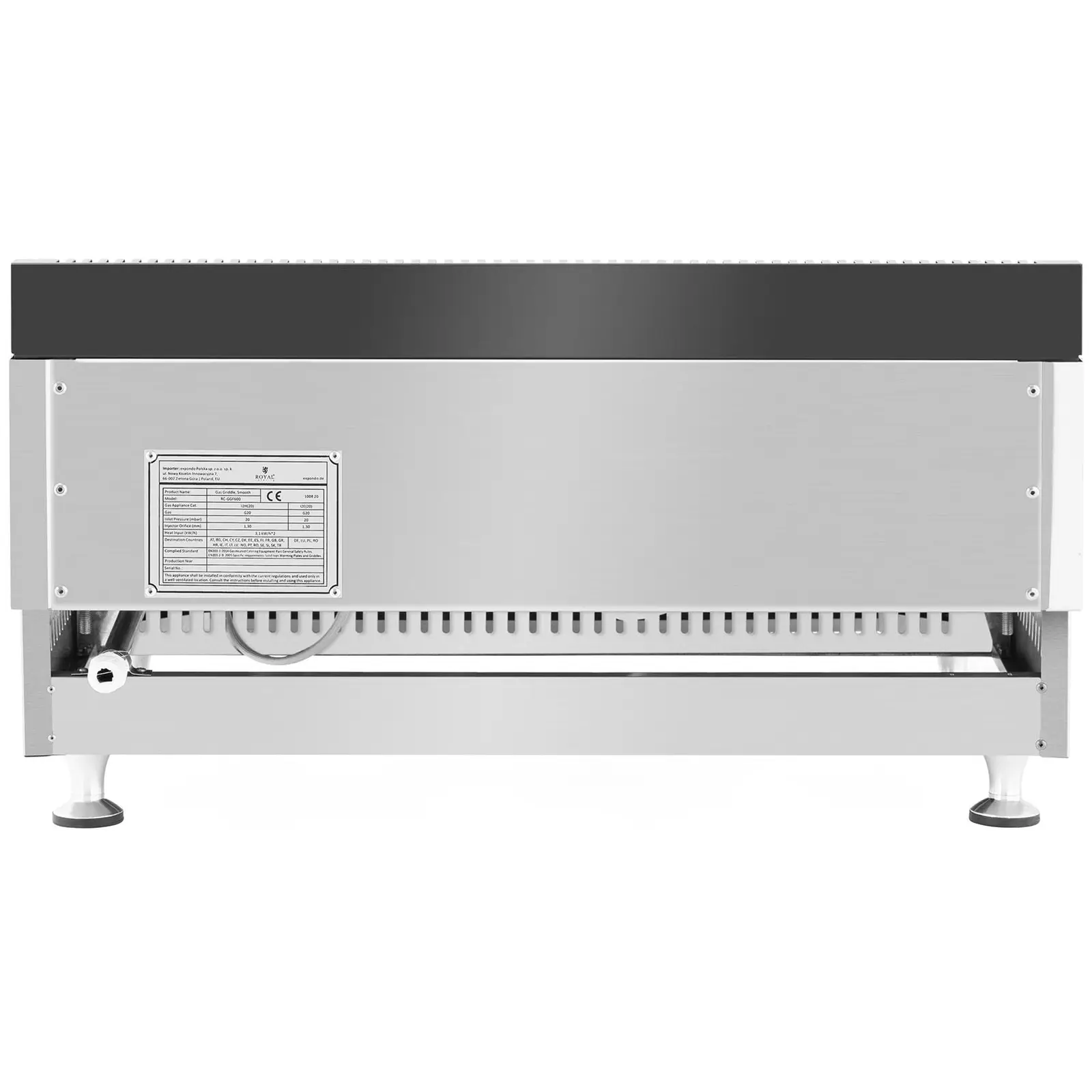 Dvojitý plynový gril - 60 x 40 cm - hladký - 2 x 3 100 W - zemní plyn - 20 mbar  (Maximální tlak: 0.02 Bar)