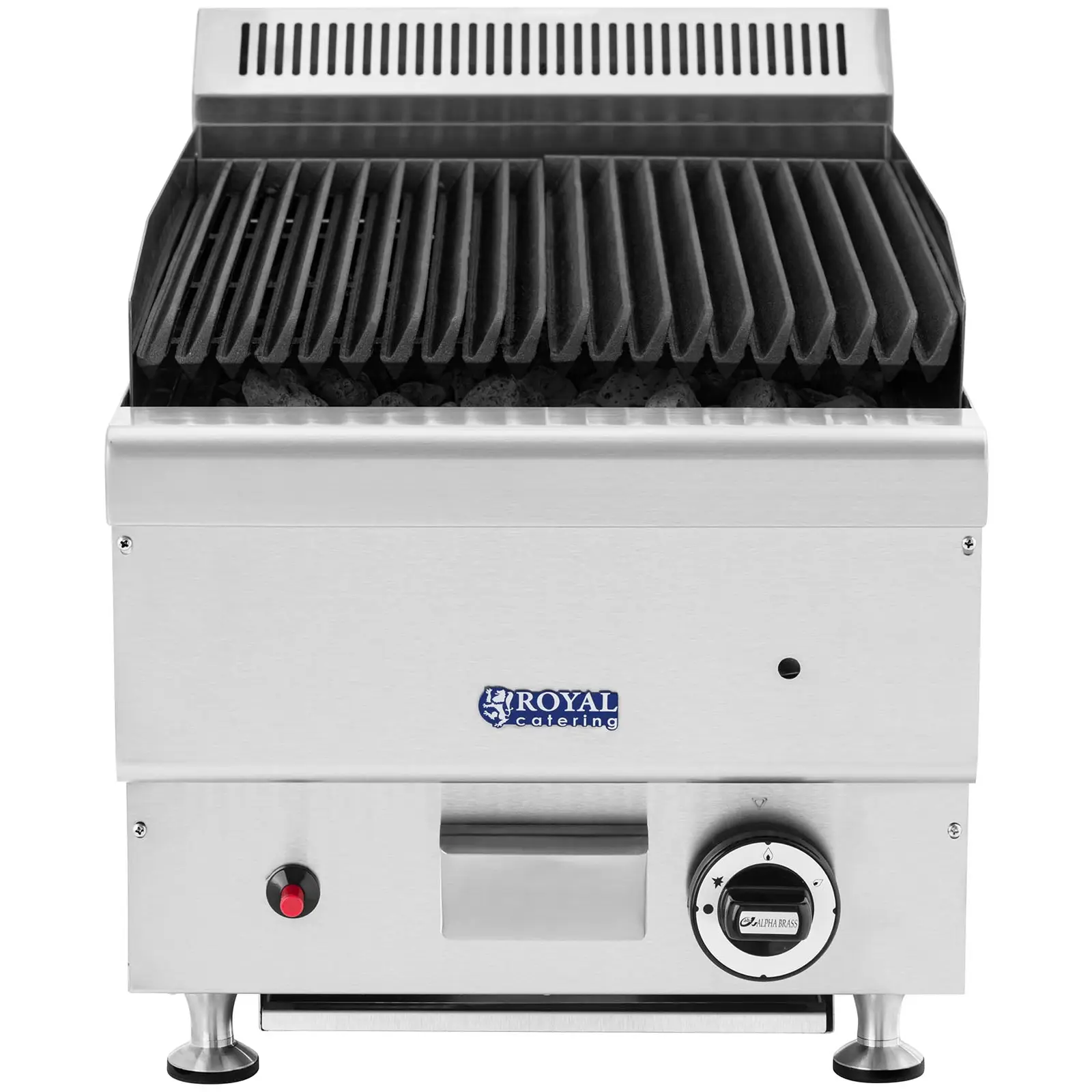 Lávový gril - zemní plyn - 7200 W - 50 x 27 cm - 0 - 460 °C - Royal Catering (Grilovací deska: Ribbed)