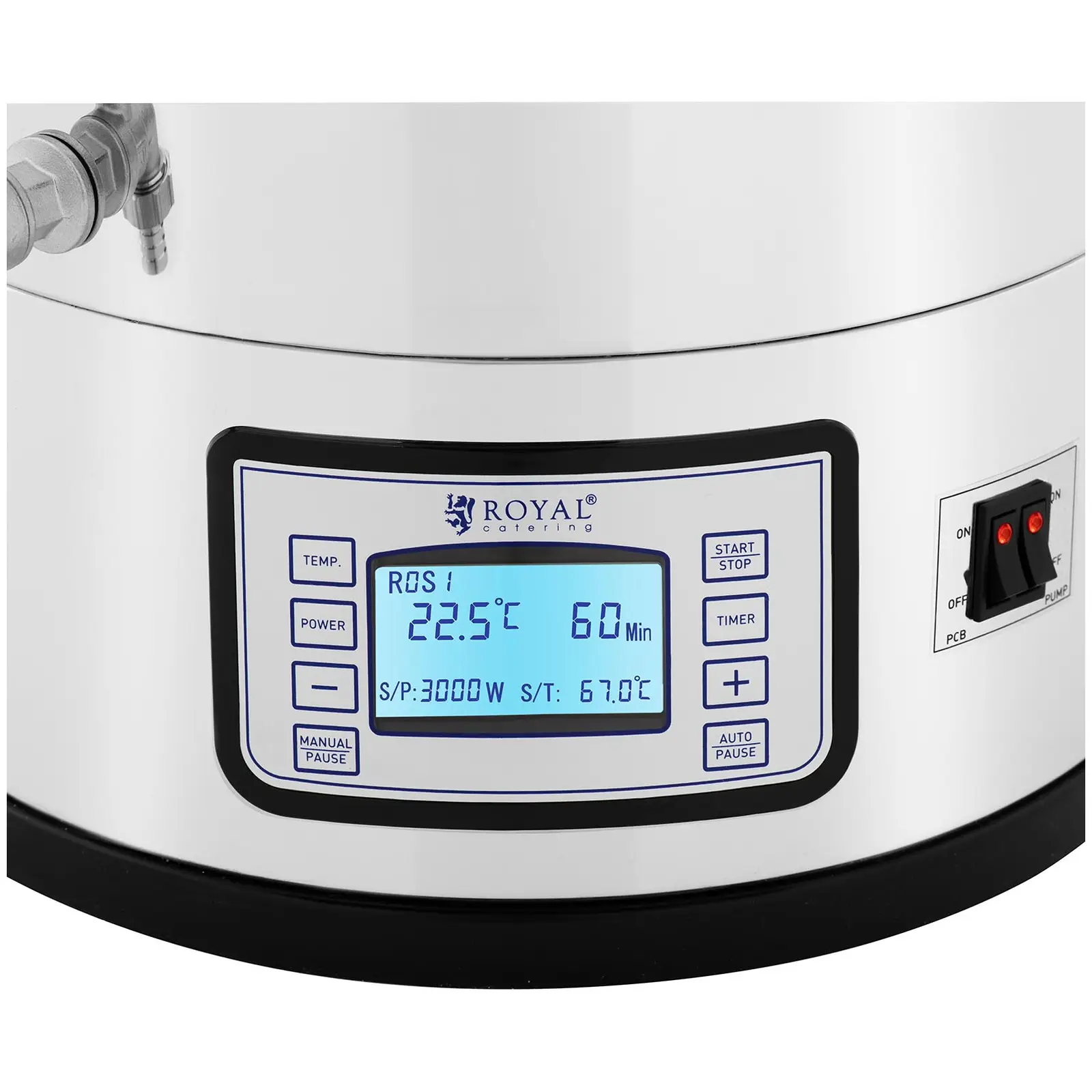 Cuve de brassage - 50 l - 3,000 W - 25 - 100 ° C - Acier inoxydable - Écran LCD - Minuterie (Minuterie: Oui)
