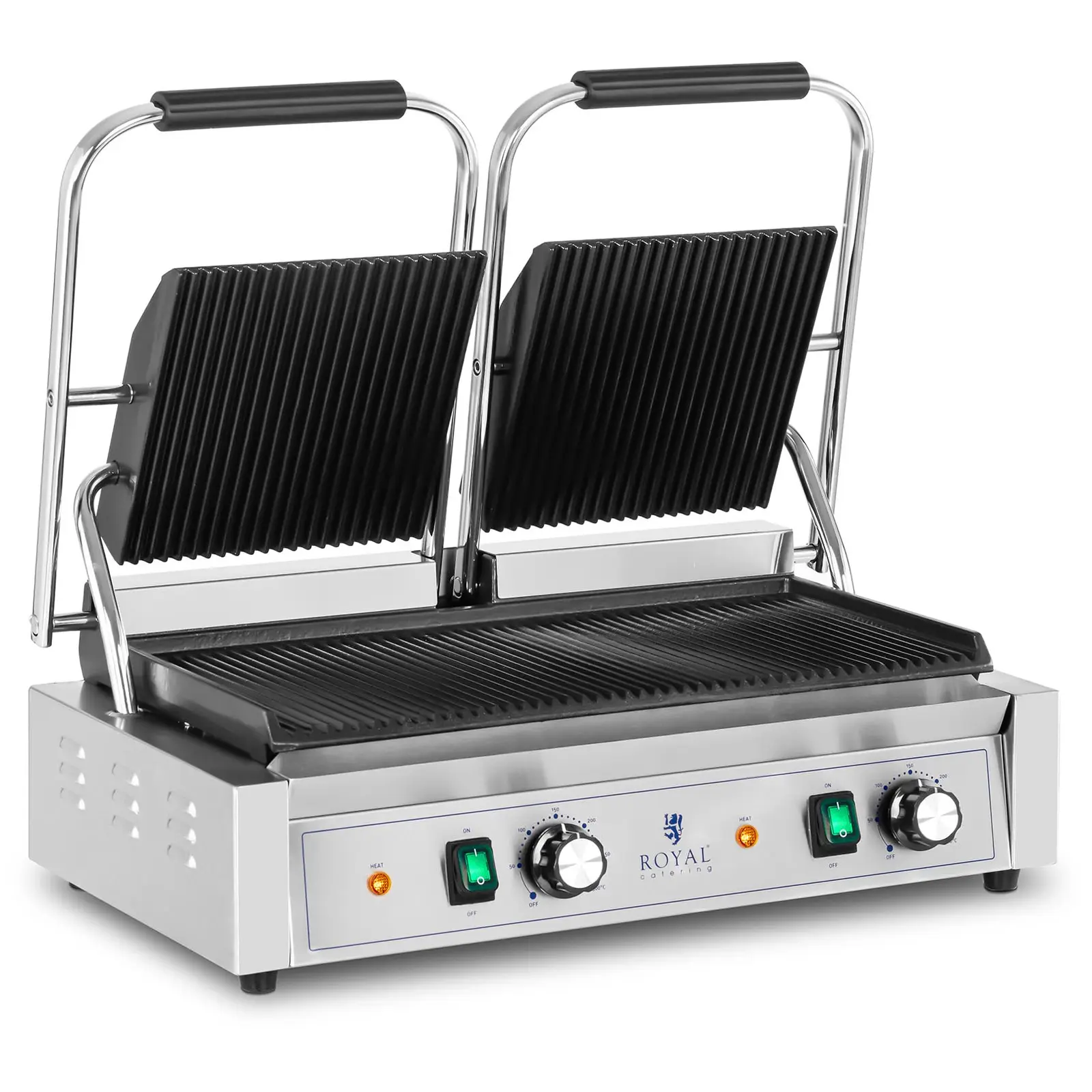 Piastra per panini, toast e bistecchiera elettrica doppia - 3600 W - Rigata