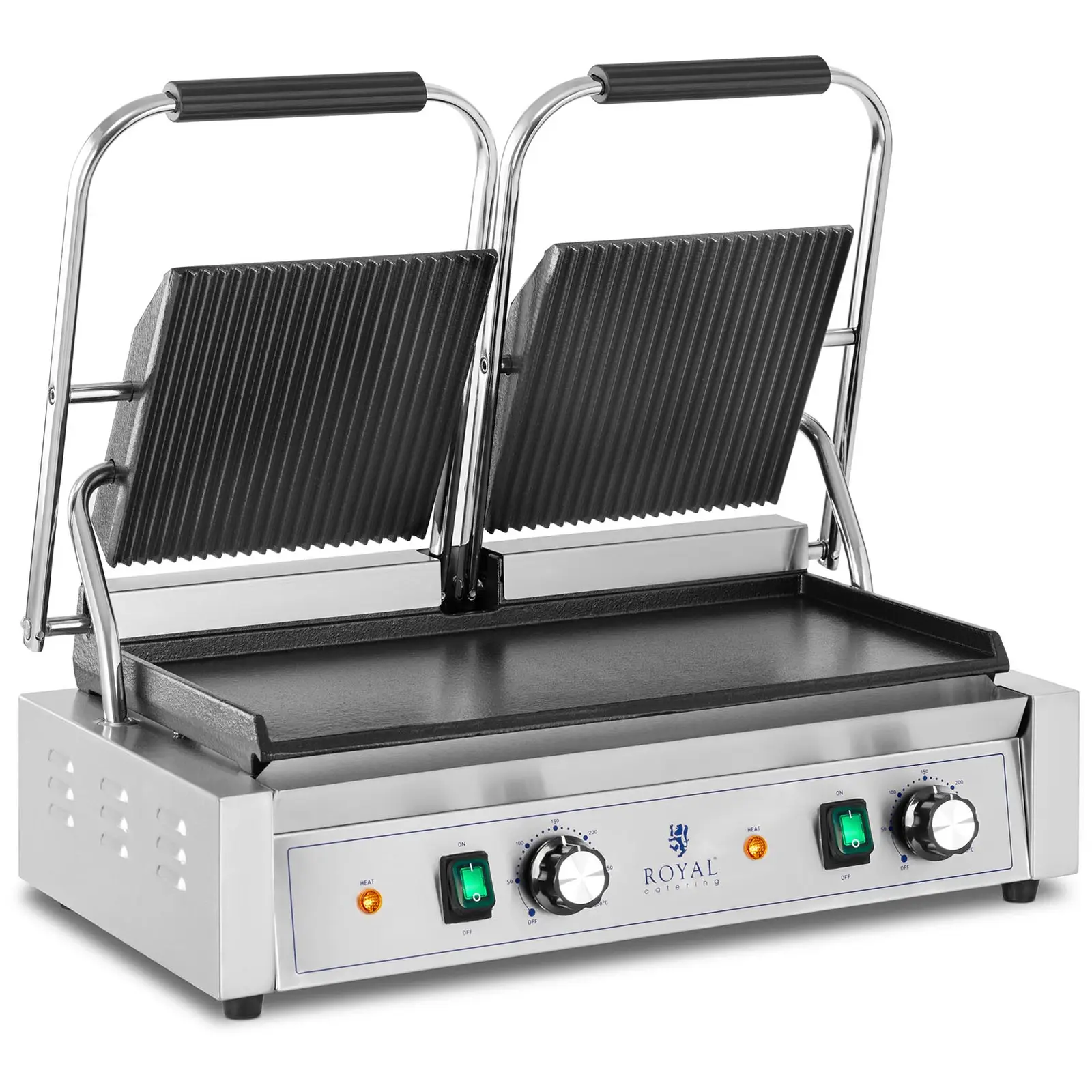 Machine à panini double - Rainurée + Lisse - Royal Catering - 3,600 W