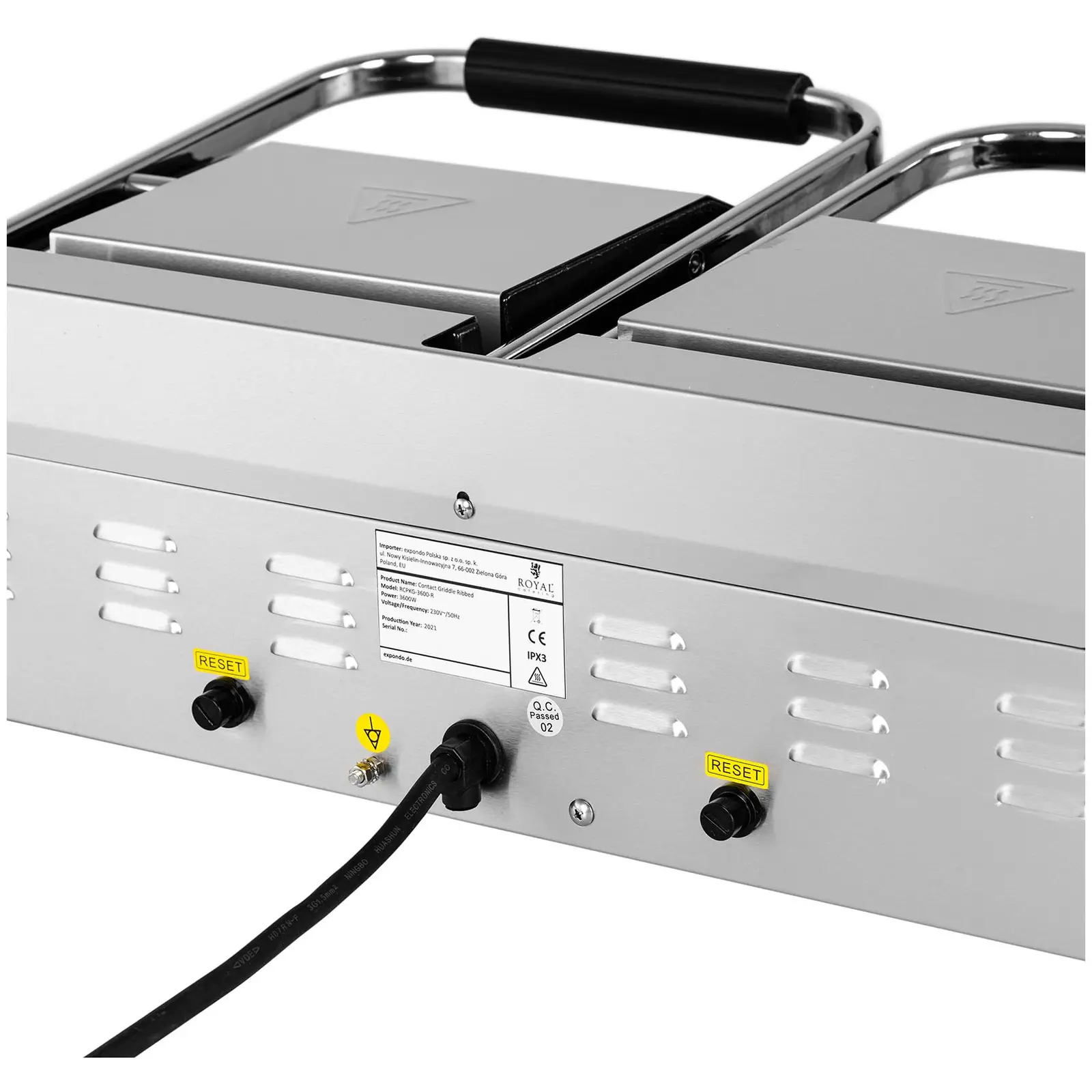 Dobbelt kontaktgrill - glat/rillet - Royal Catering - 3,600 W