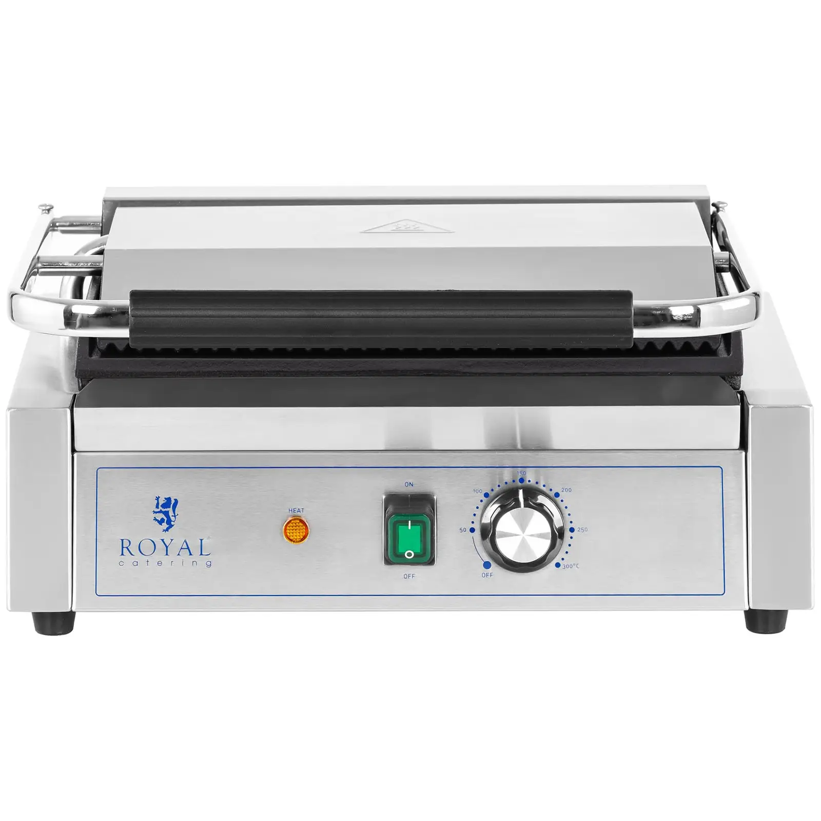 Machine à panini - Rainurée + Lisse - Royal Catering - 2,200 W (Matériau(x): Acier inoxydable)